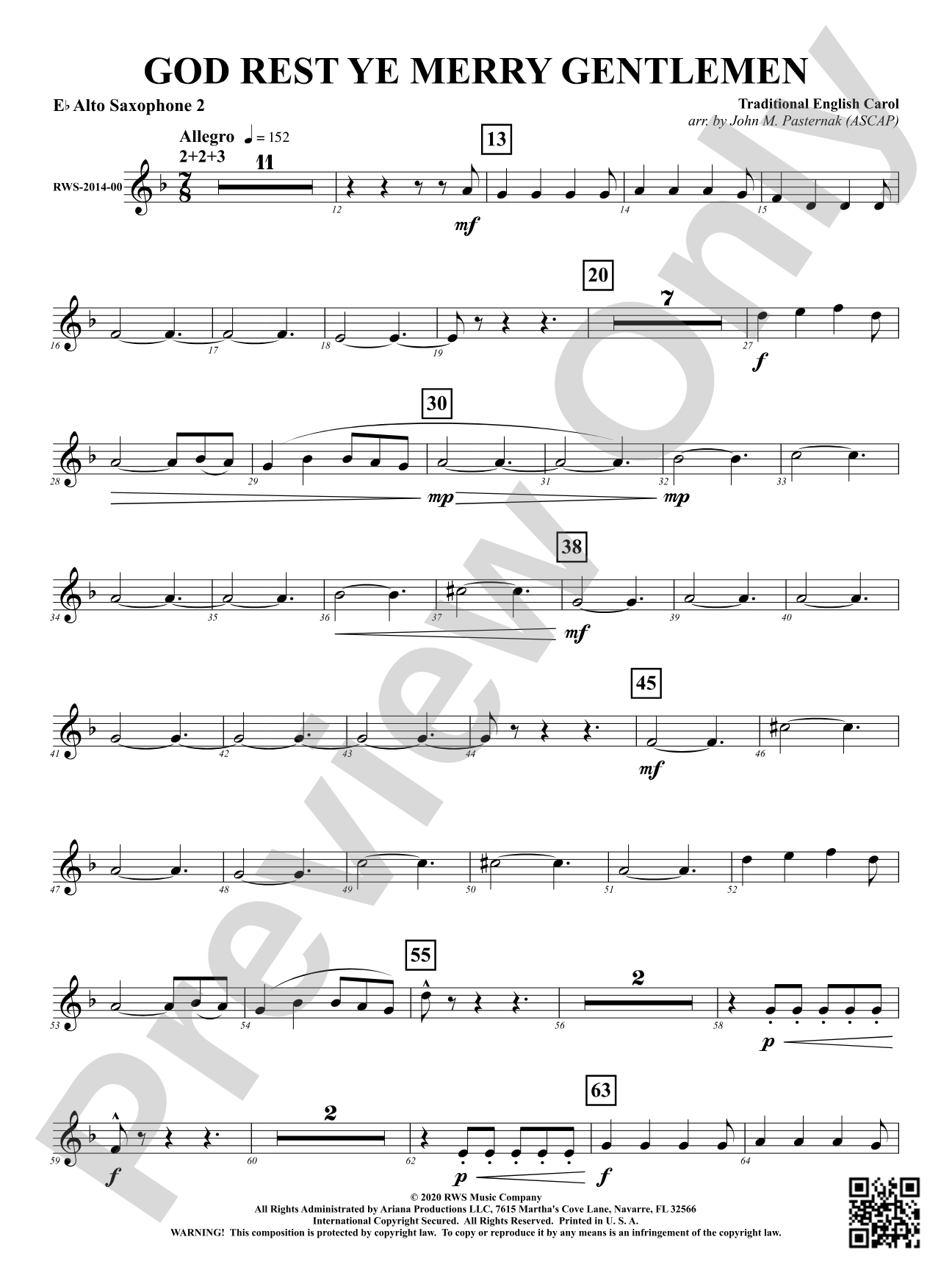 God Rest Ye Merry Gentlemen: 2nd E-flat Alto Saxophone