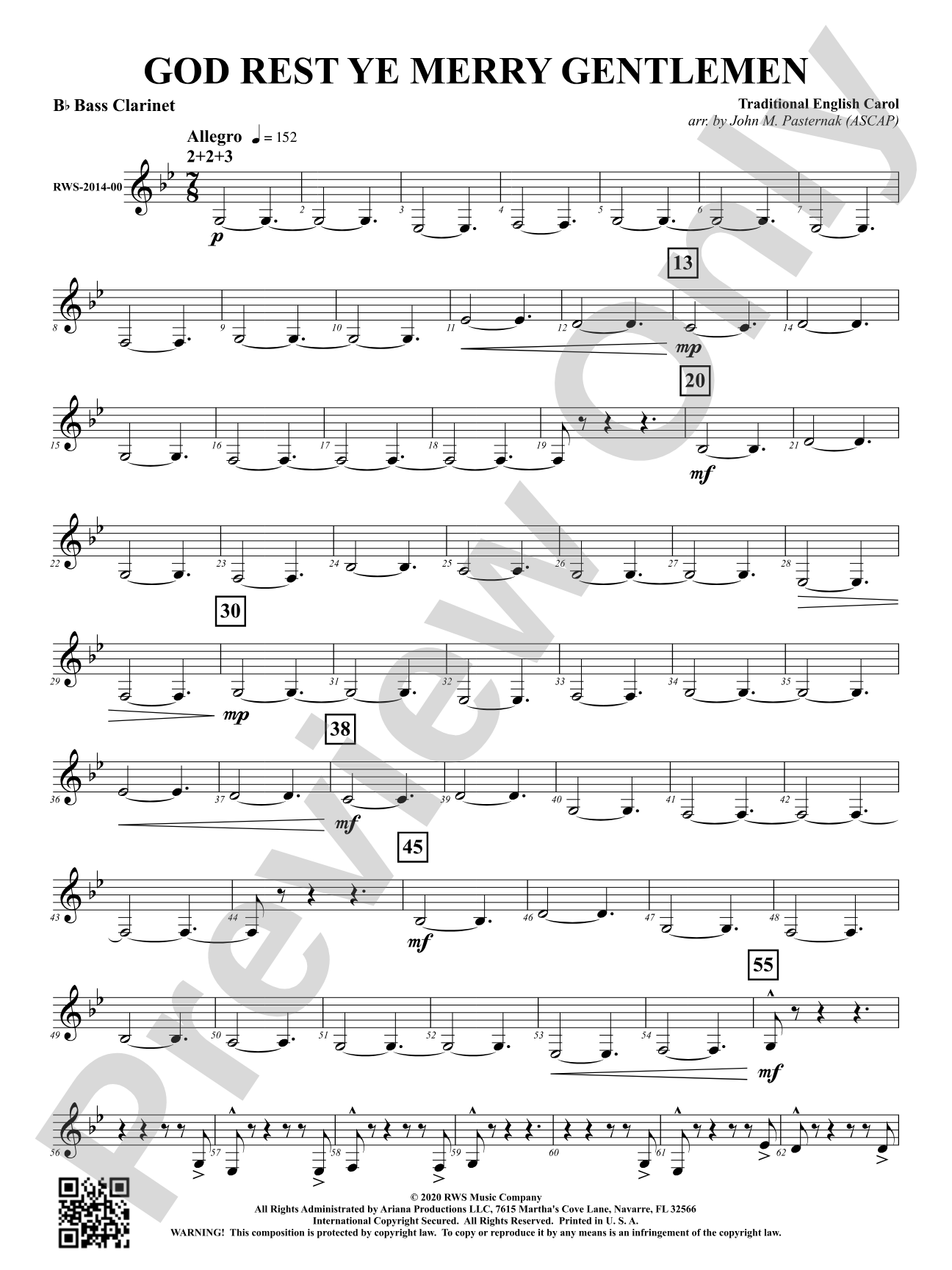 God Rest Ye Merry Gentlemen: B-flat Bass Clarinet