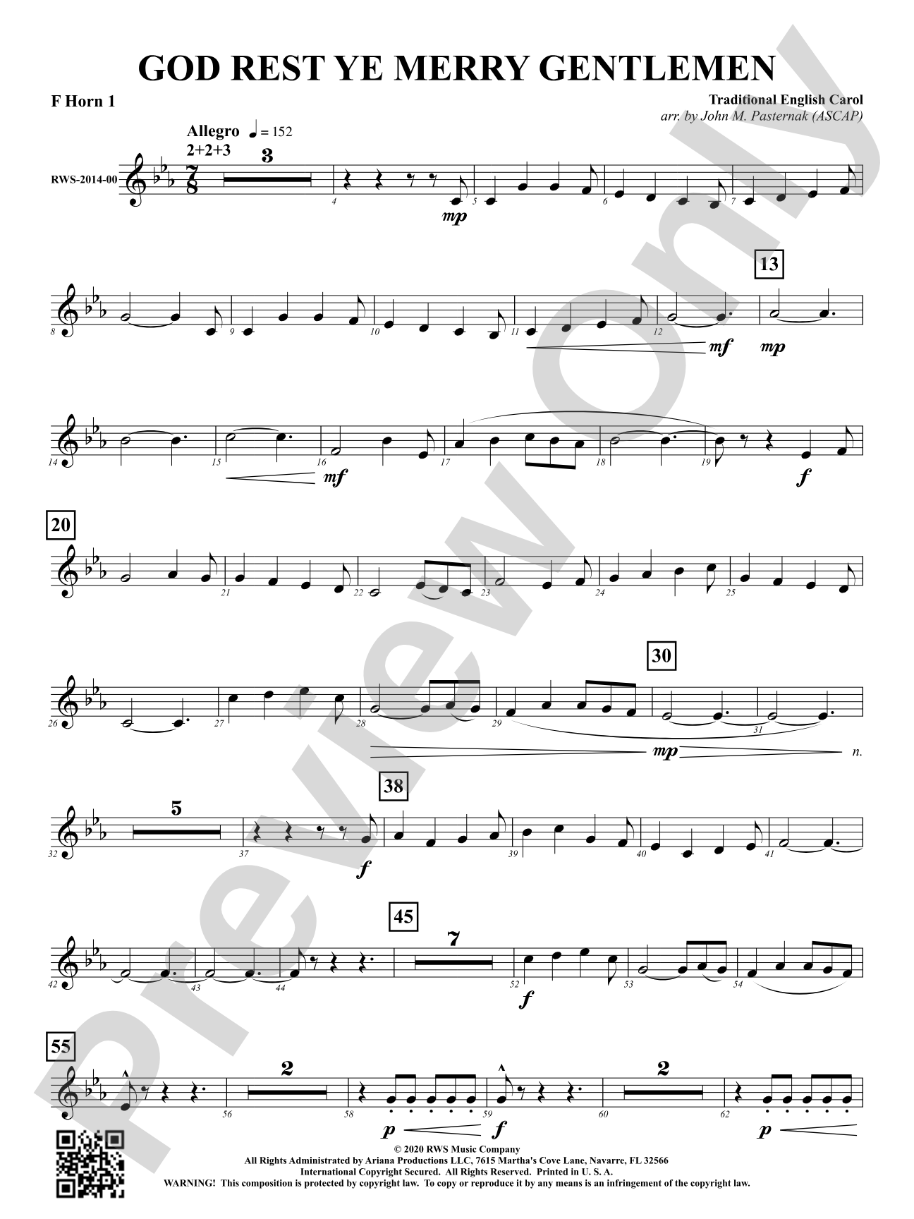 God Rest Ye Merry Gentlemen: 1st F Horn