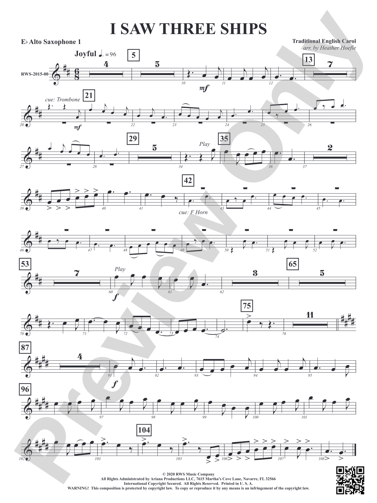 I Saw Three Ships: 1st E-flat Alto Saxophone