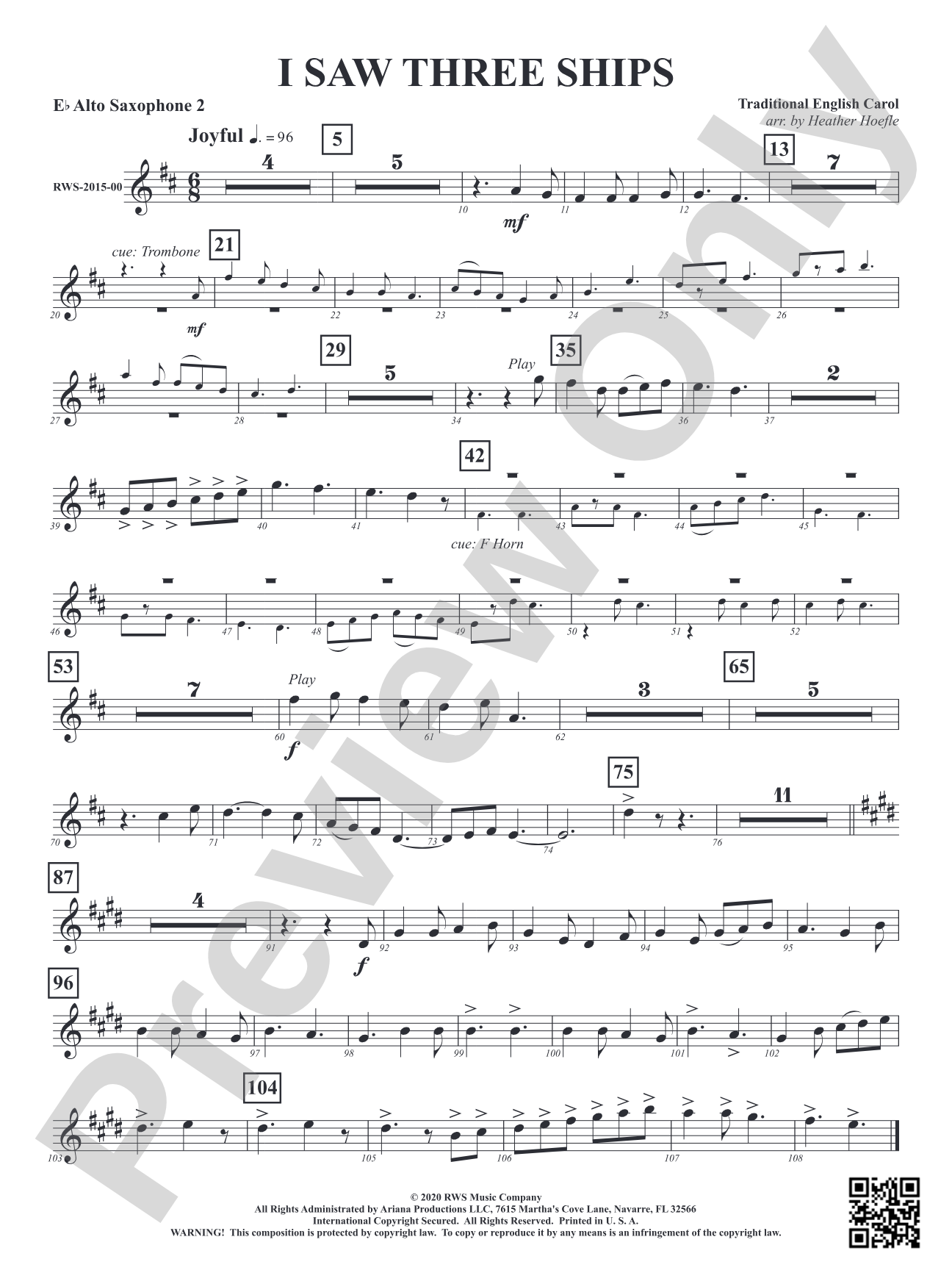 I Saw Three Ships: 2nd E-flat Alto Saxophone