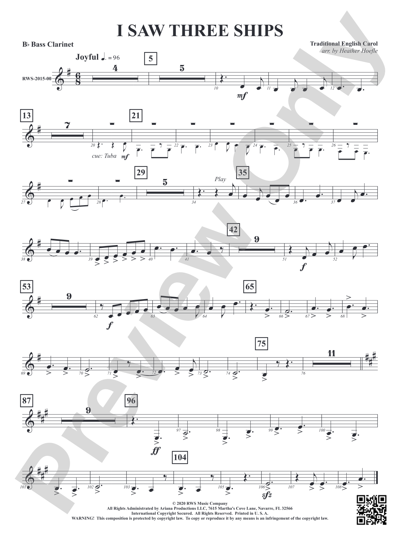 I Saw Three Ships: B-flat Bass Clarinet