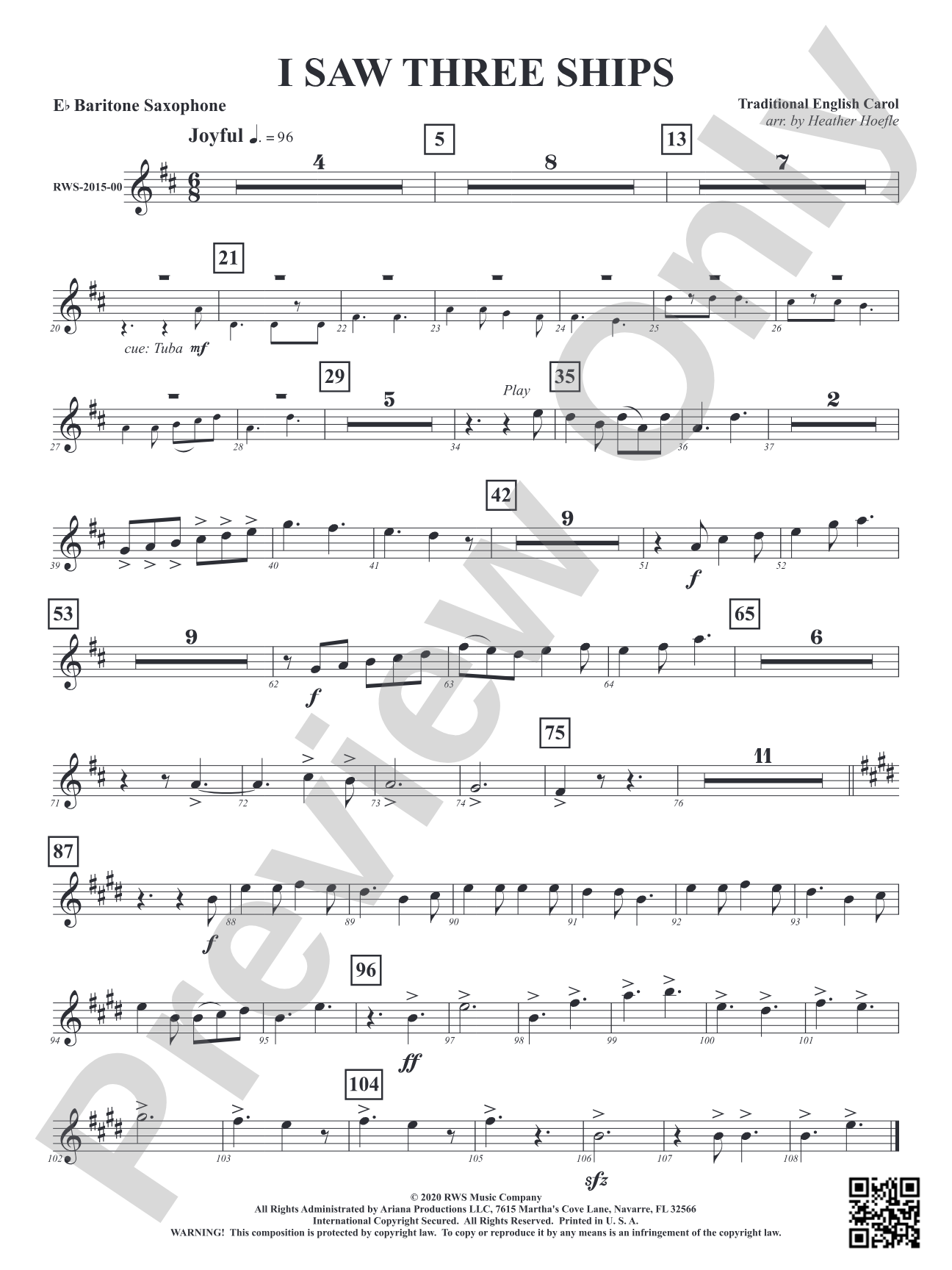 I Saw Three Ships: E-flat Baritone Saxophone
