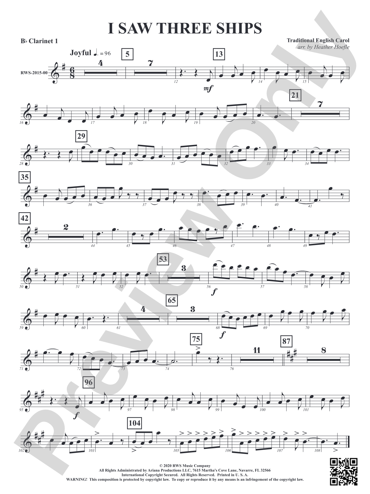 I Saw Three Ships: 1st B-flat Clarinet