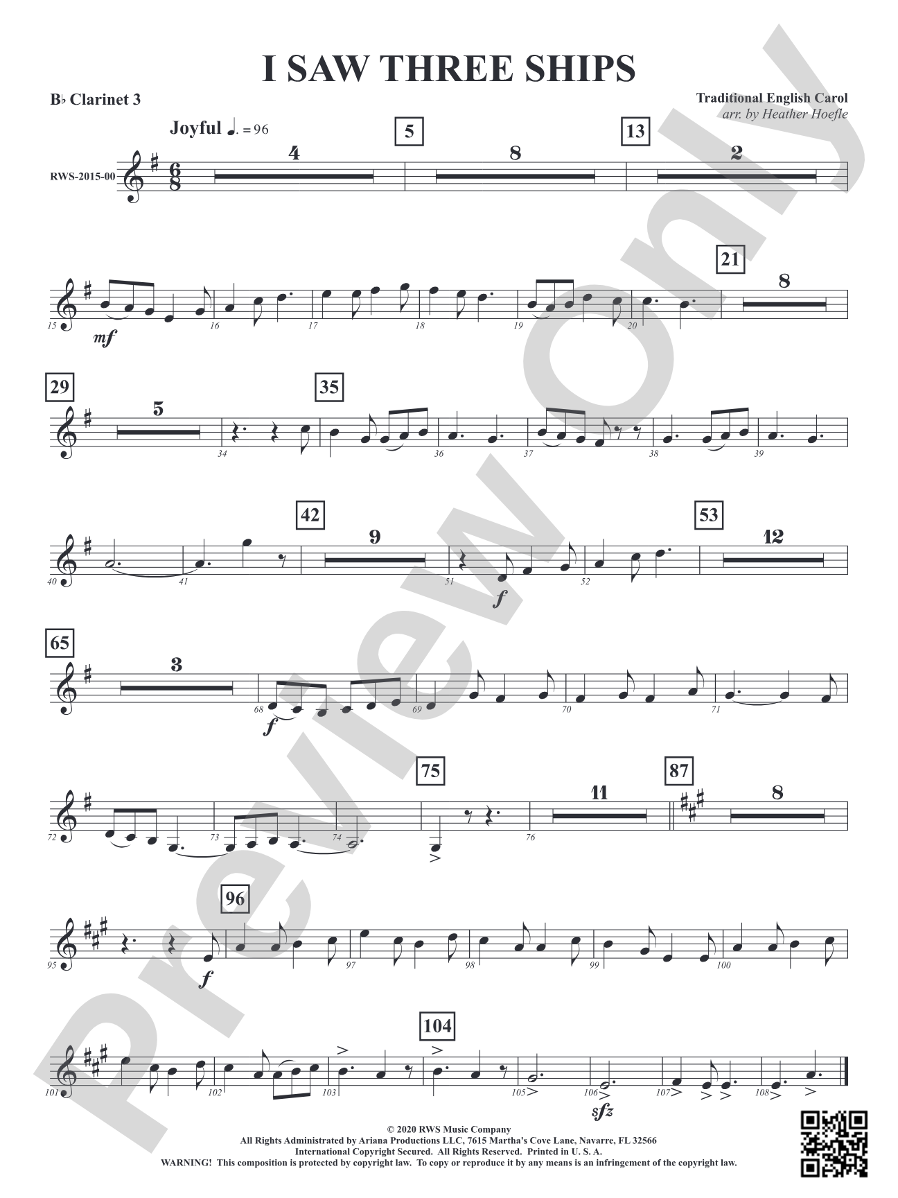 I Saw Three Ships: 3rd B-flat Clarinet