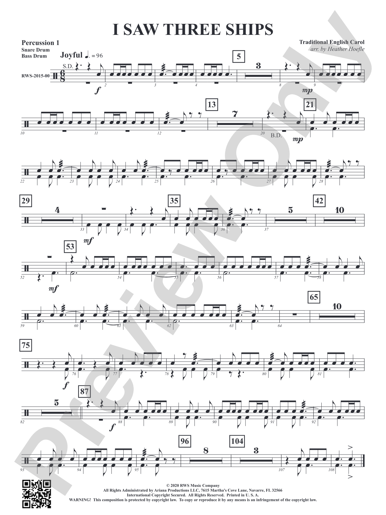 I Saw Three Ships: 1st Percussion
