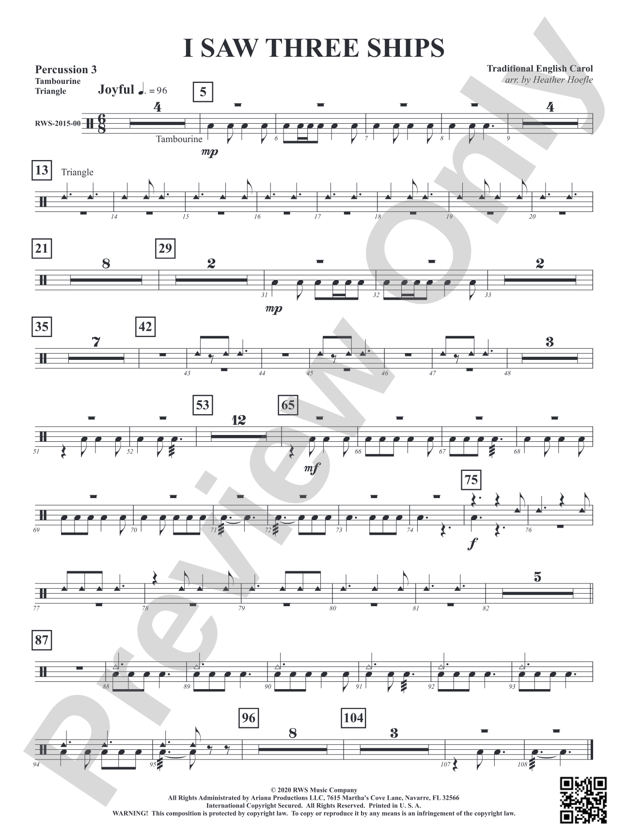 I Saw Three Ships: 3rd Percussion