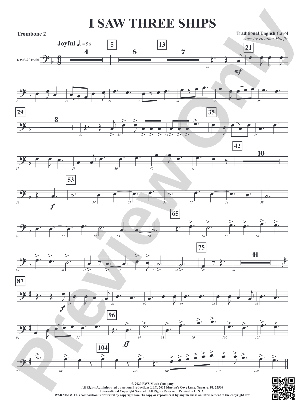 I Saw Three Ships: 2nd Trombone