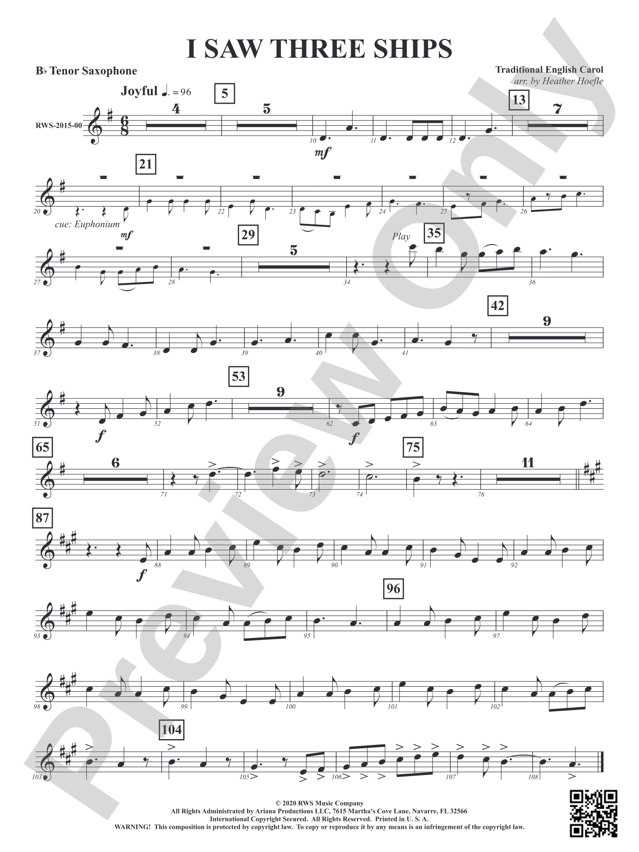 I Saw Three Ships: B-flat Tenor Saxophone