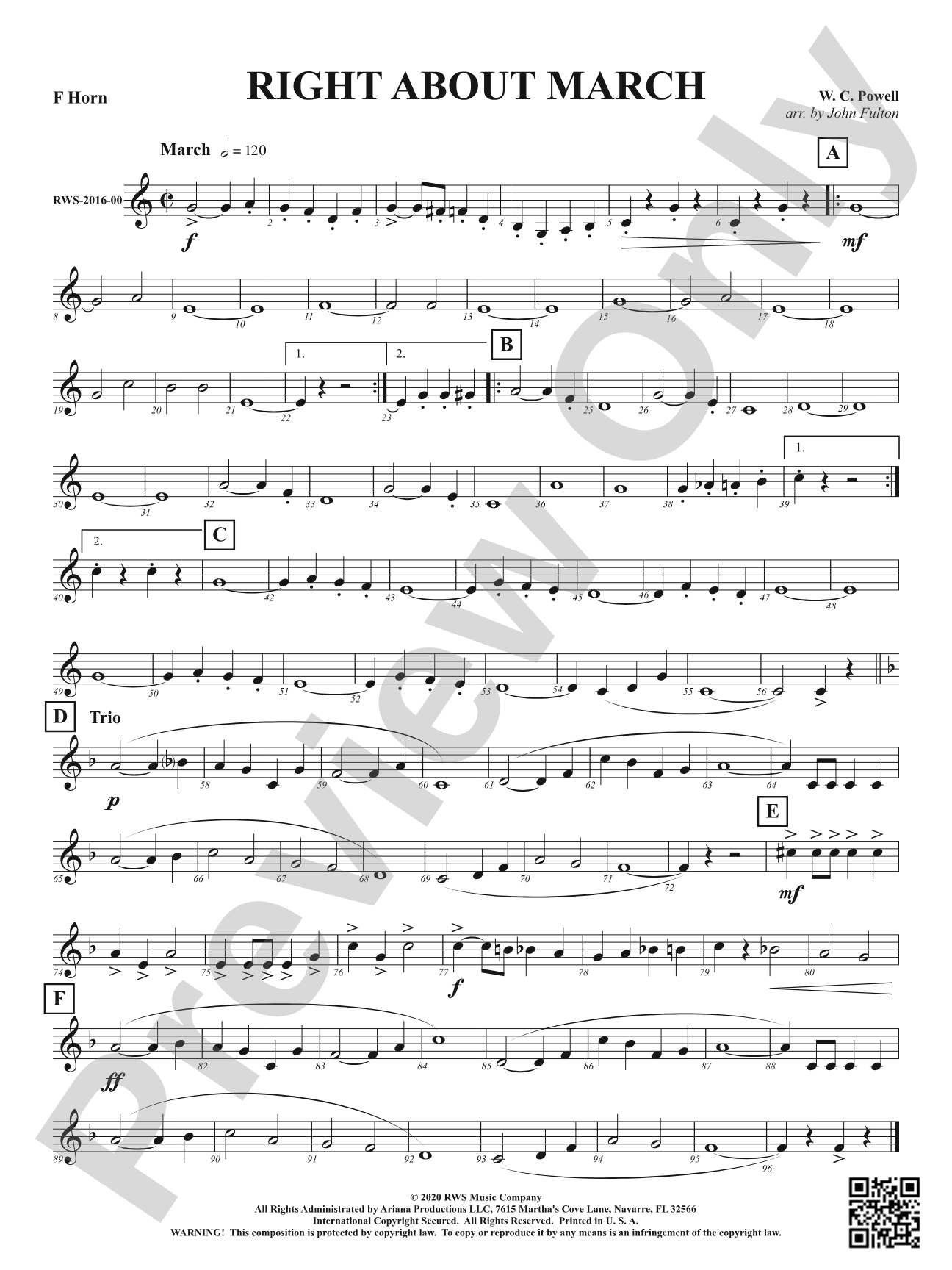 Right About March: 1st F Horn