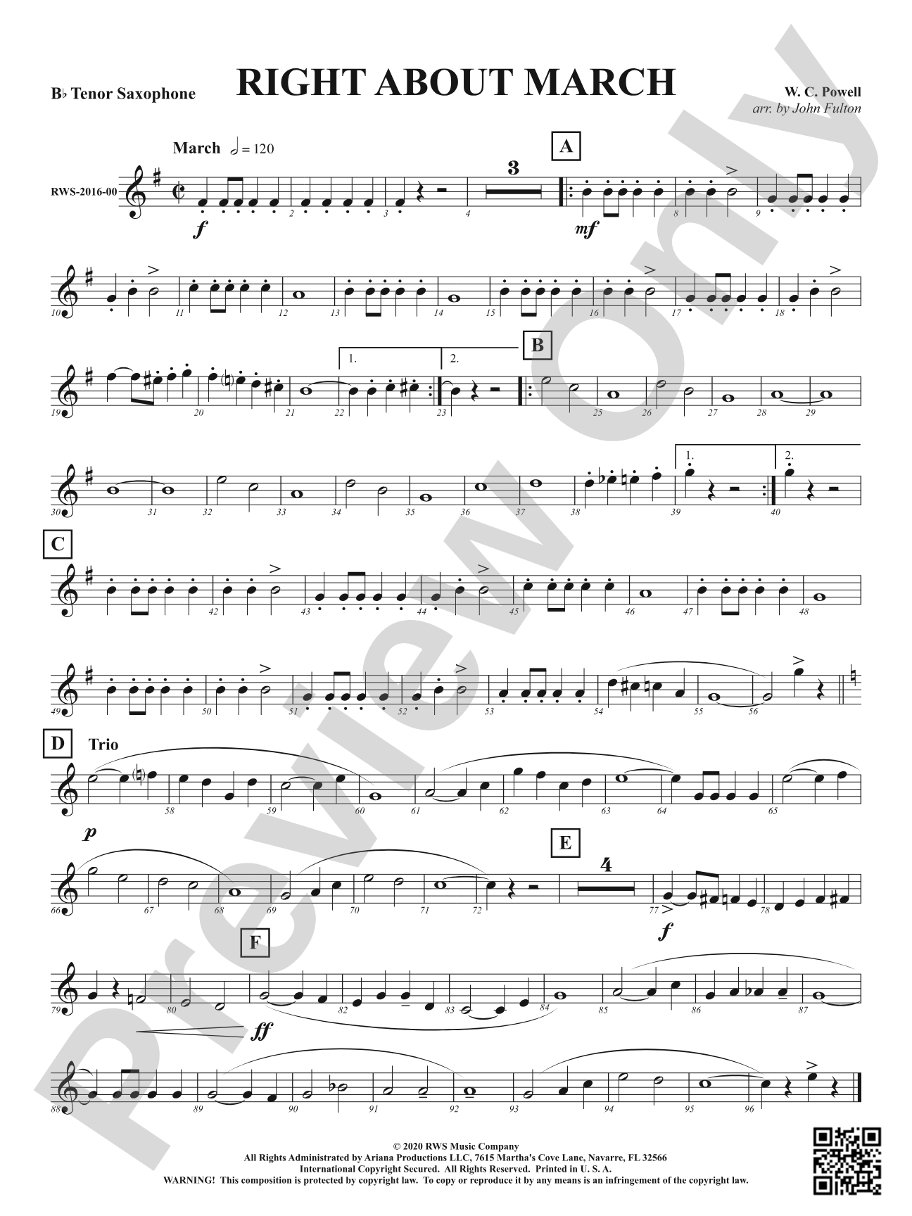 Right About March: B-flat Tenor Saxophone