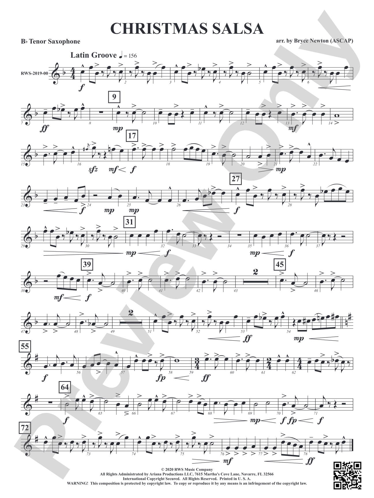 Christmas Salsa: B-flat Tenor Saxophone