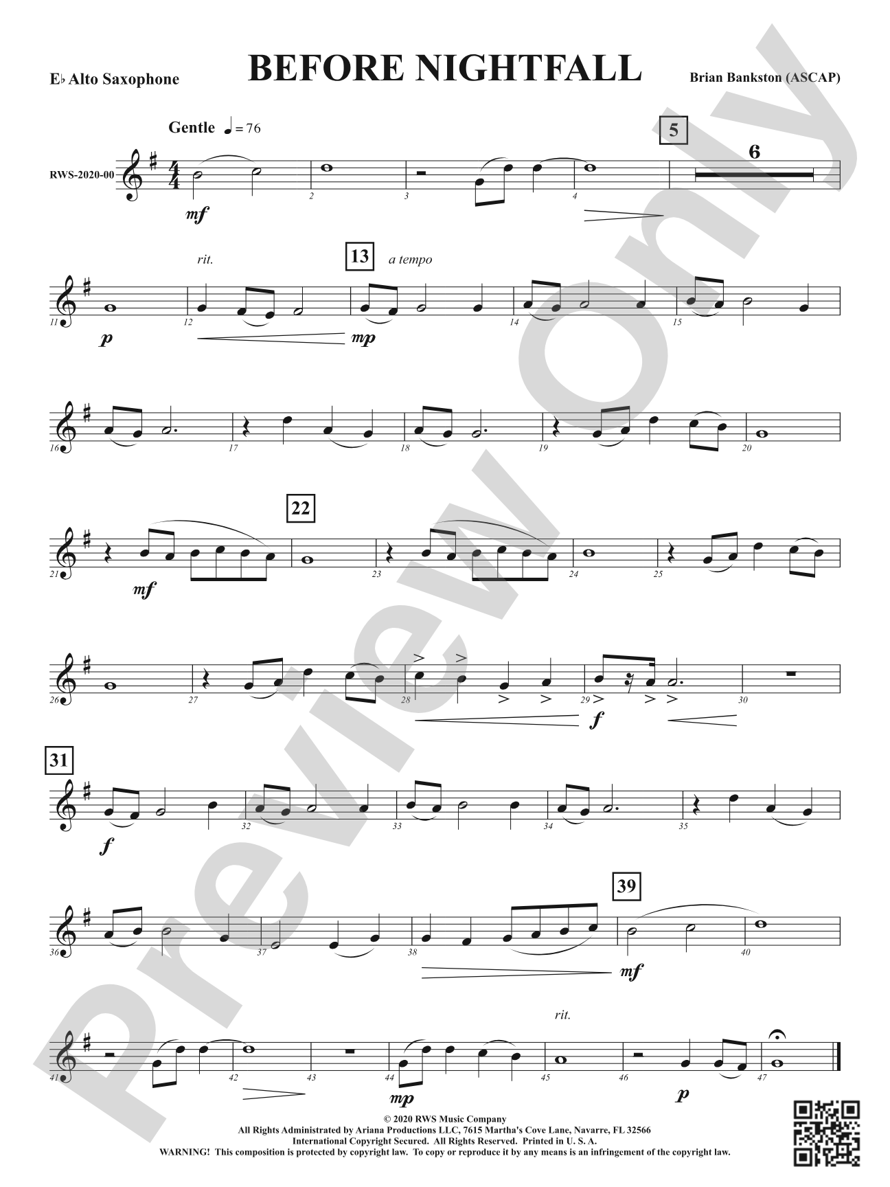 Before Nightfall: 1st E-flat Alto Saxophone