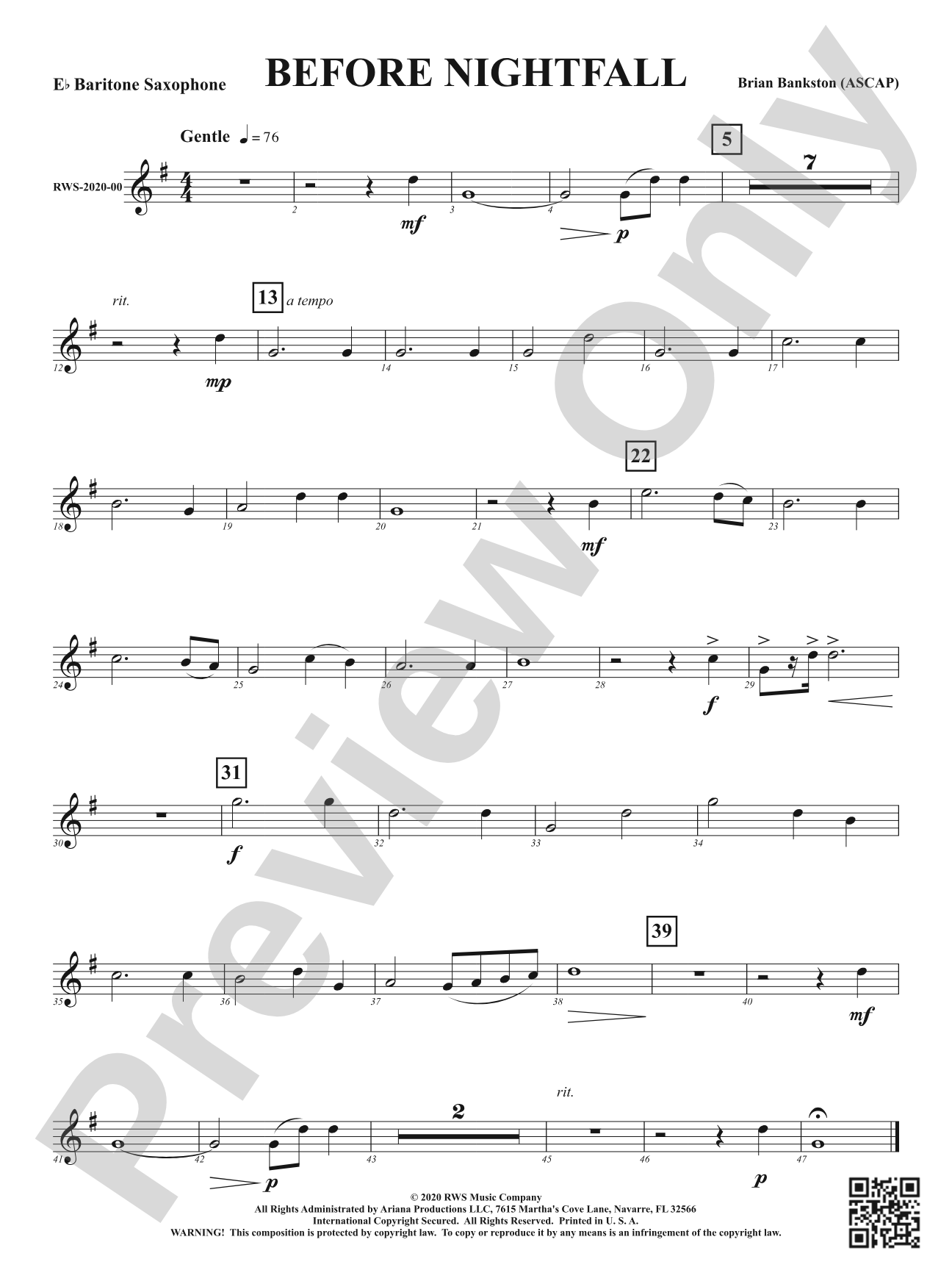 Before Nightfall: E-flat Baritone Saxophone