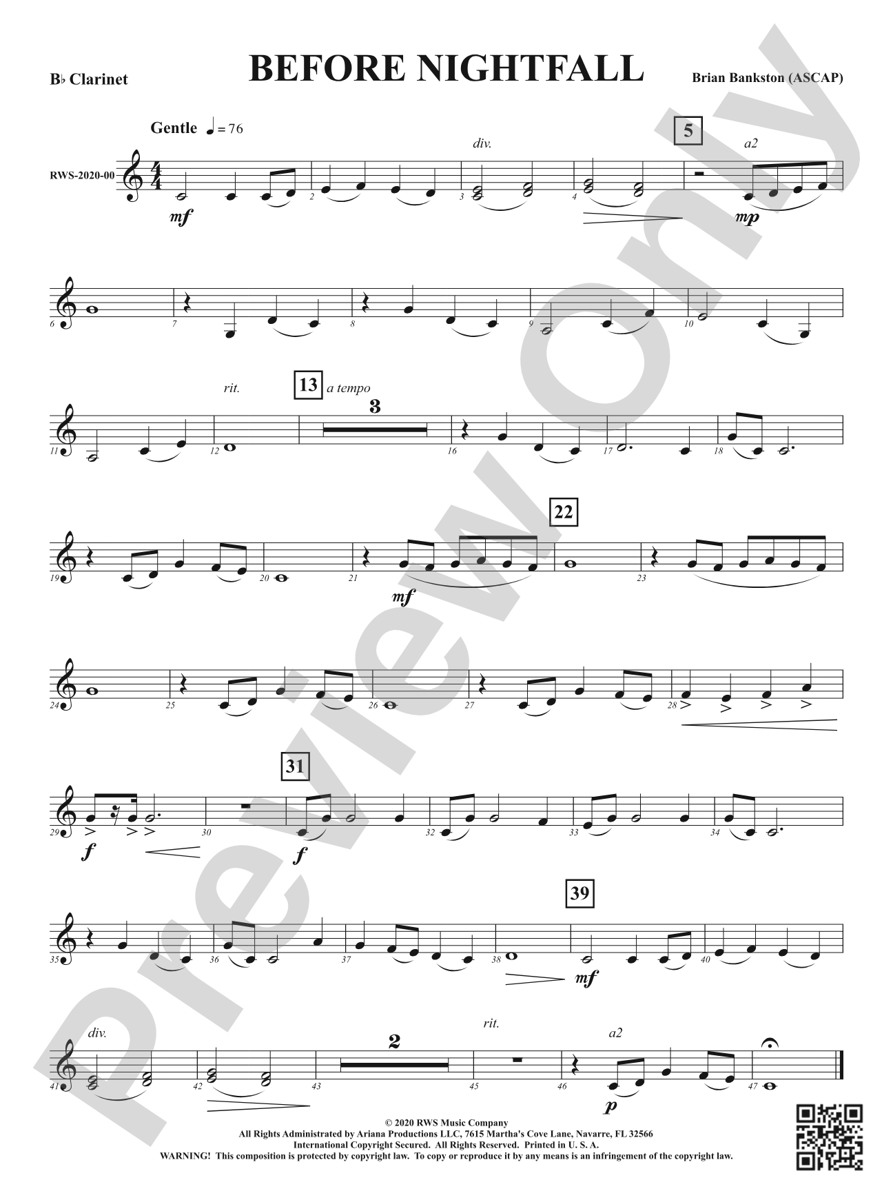 Before Nightfall: 1st B-flat Clarinet