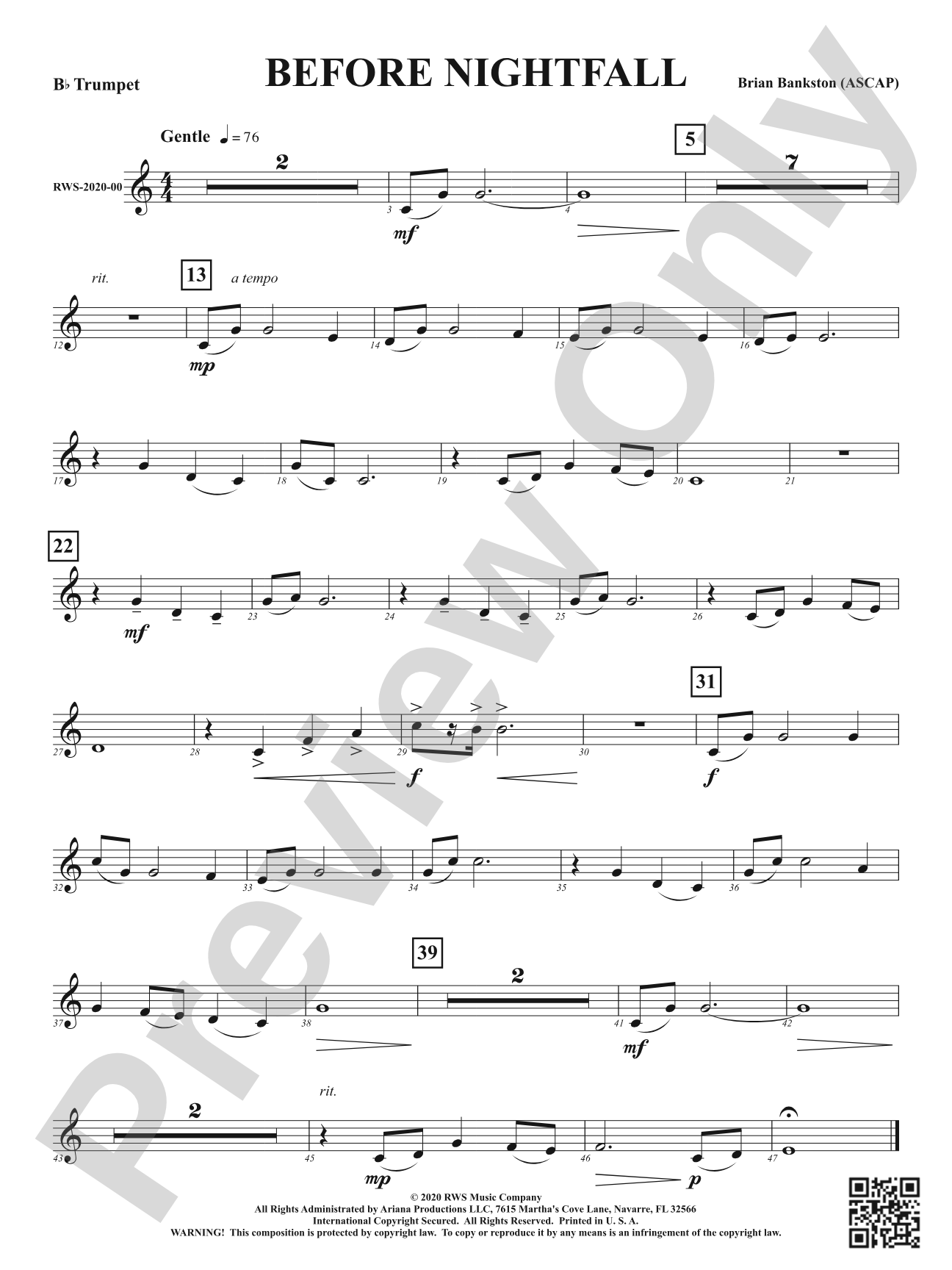 Before Nightfall: 1st B-flat Trumpet