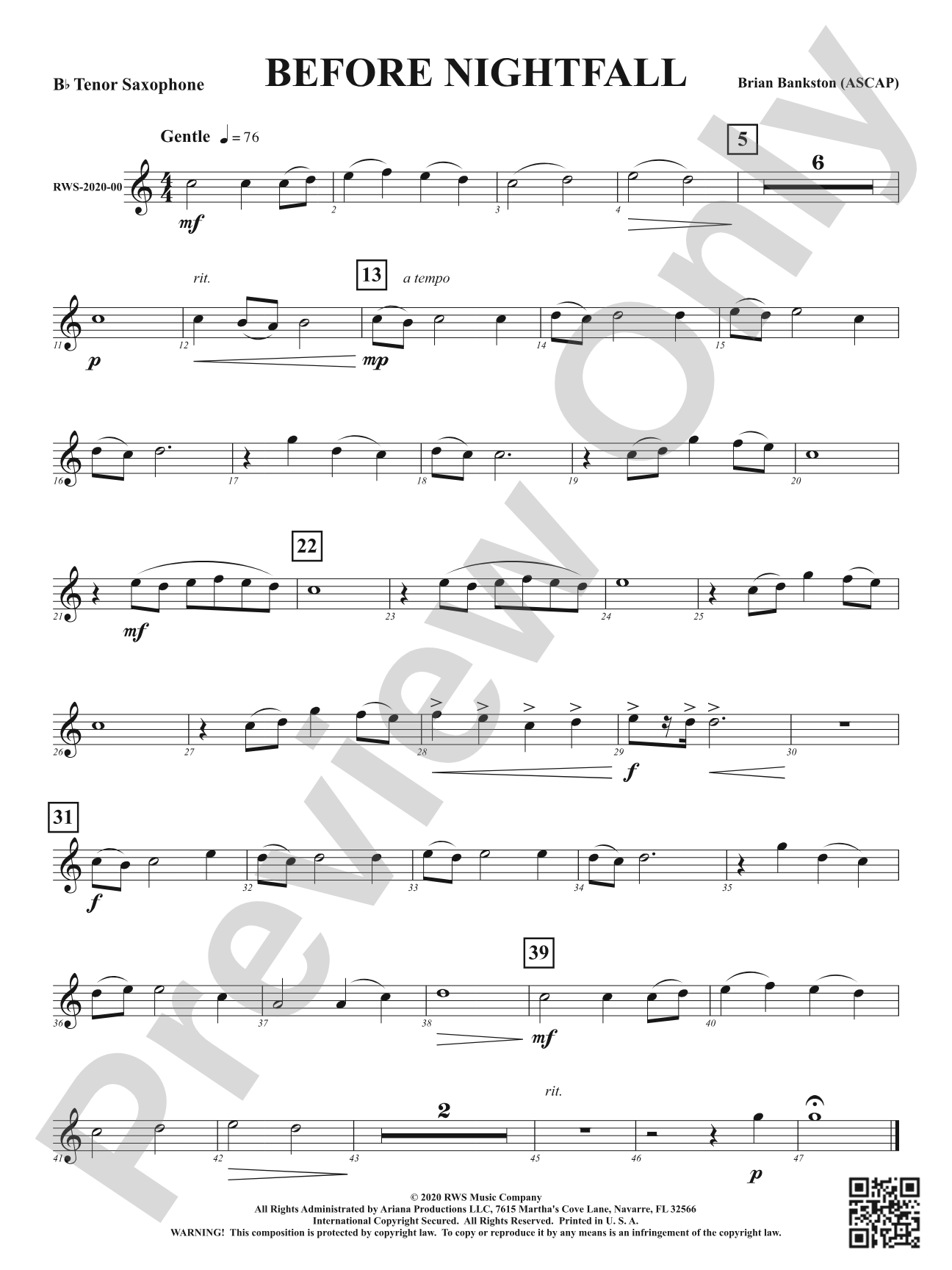 Before Nightfall: B-flat Tenor Saxophone