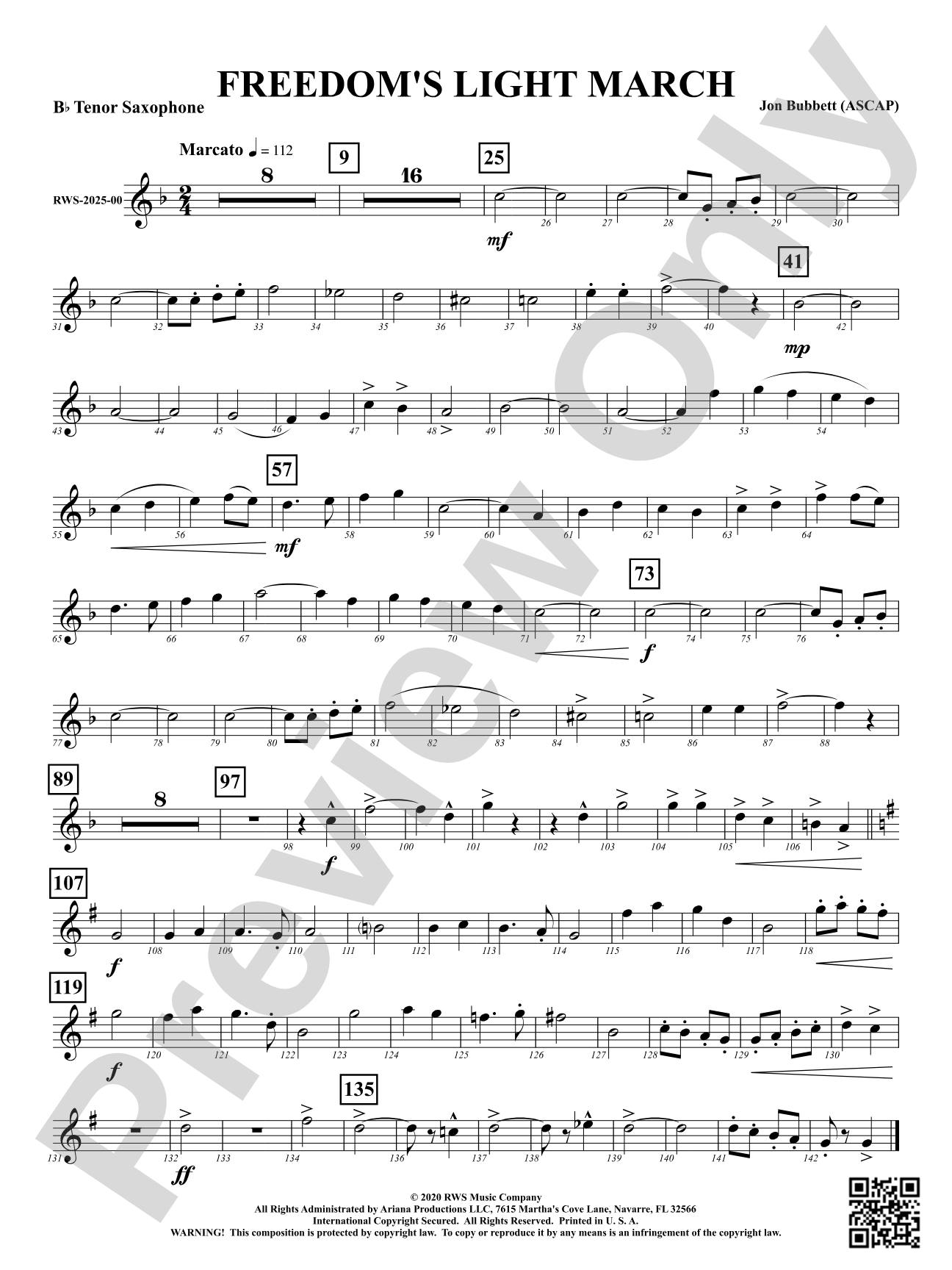 Freedom's Light March: B-flat Tenor Saxophone