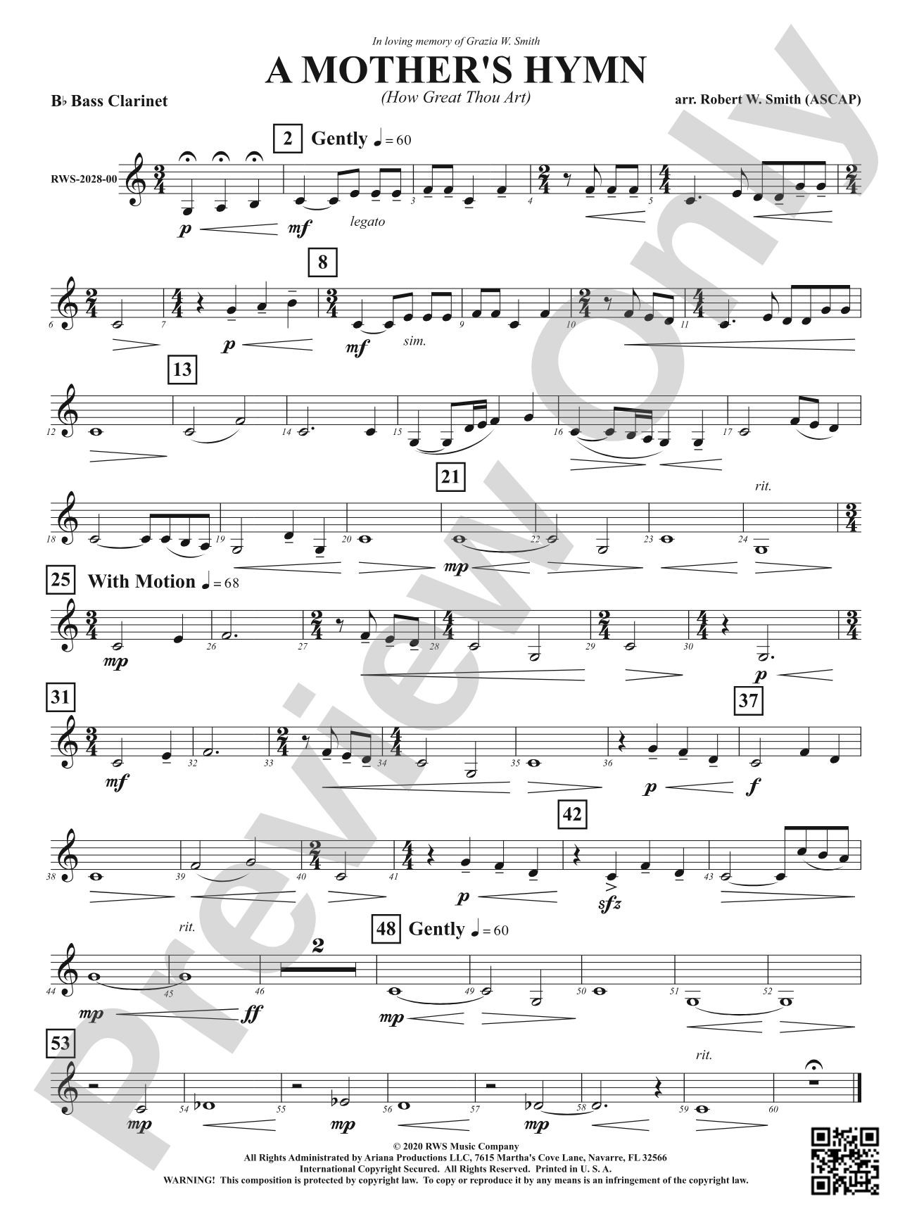 A Mother's Hymn - How Great Thou Art: B-flat Bass Clarinet