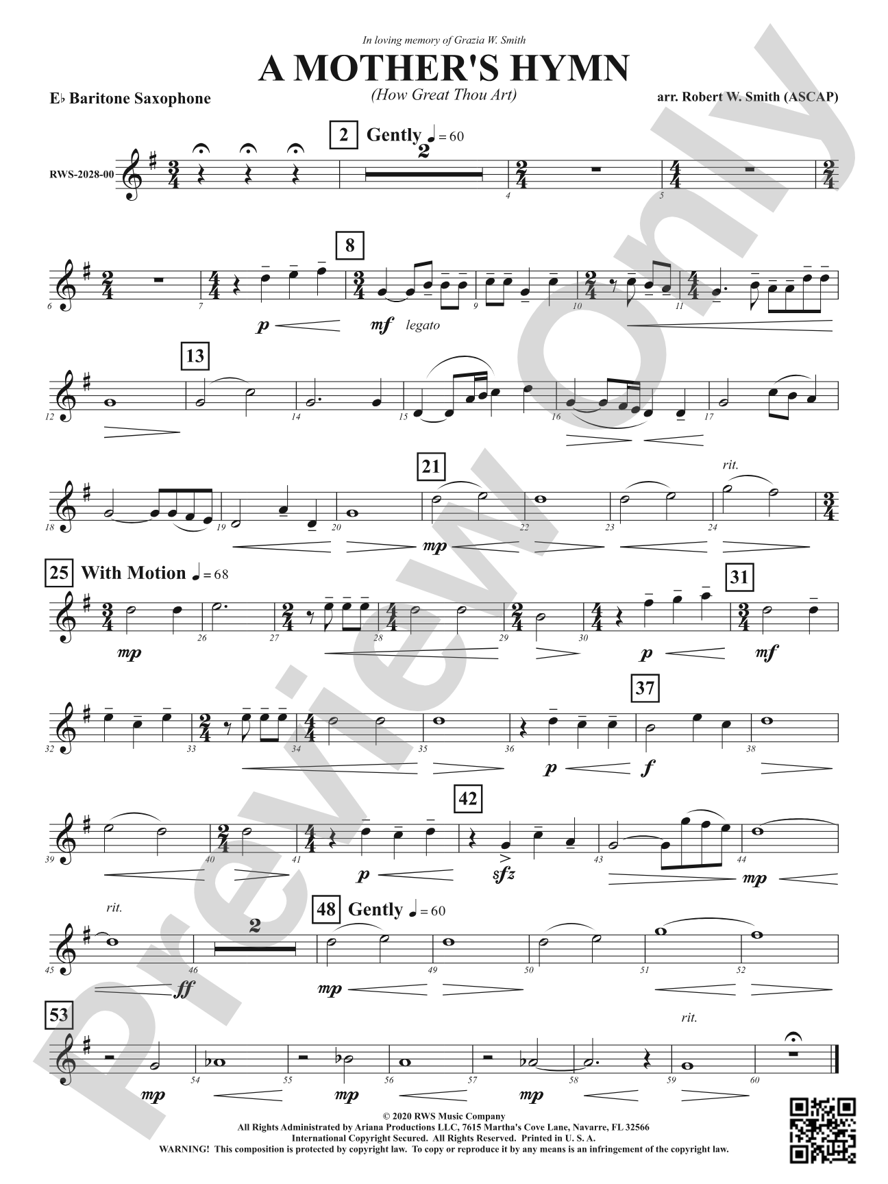 A Mother's Hymn - How Great Thou Art: E-flat Baritone Saxophone