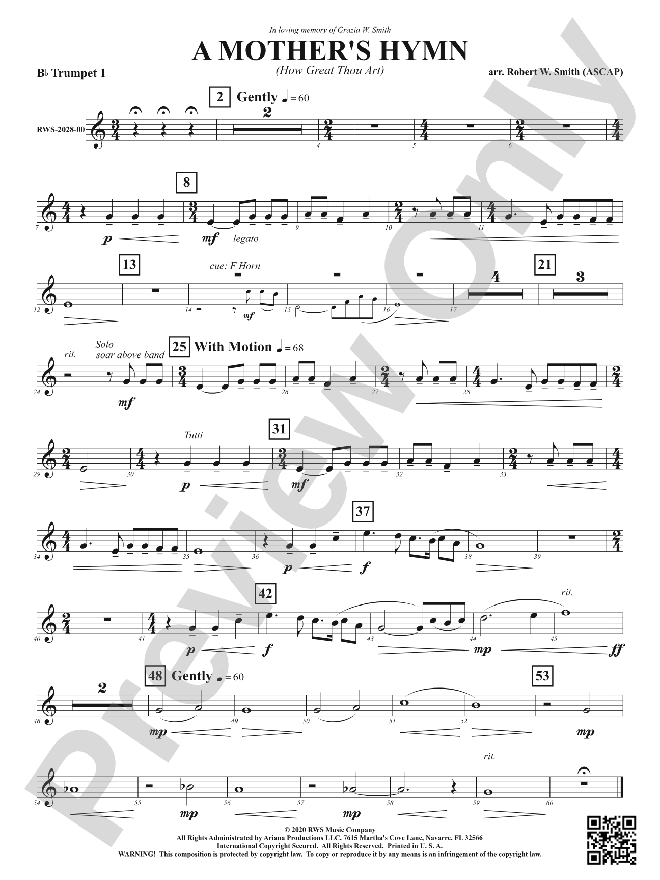 A Mother's Hymn - How Great Thou Art: 1st B-flat Trumpet
