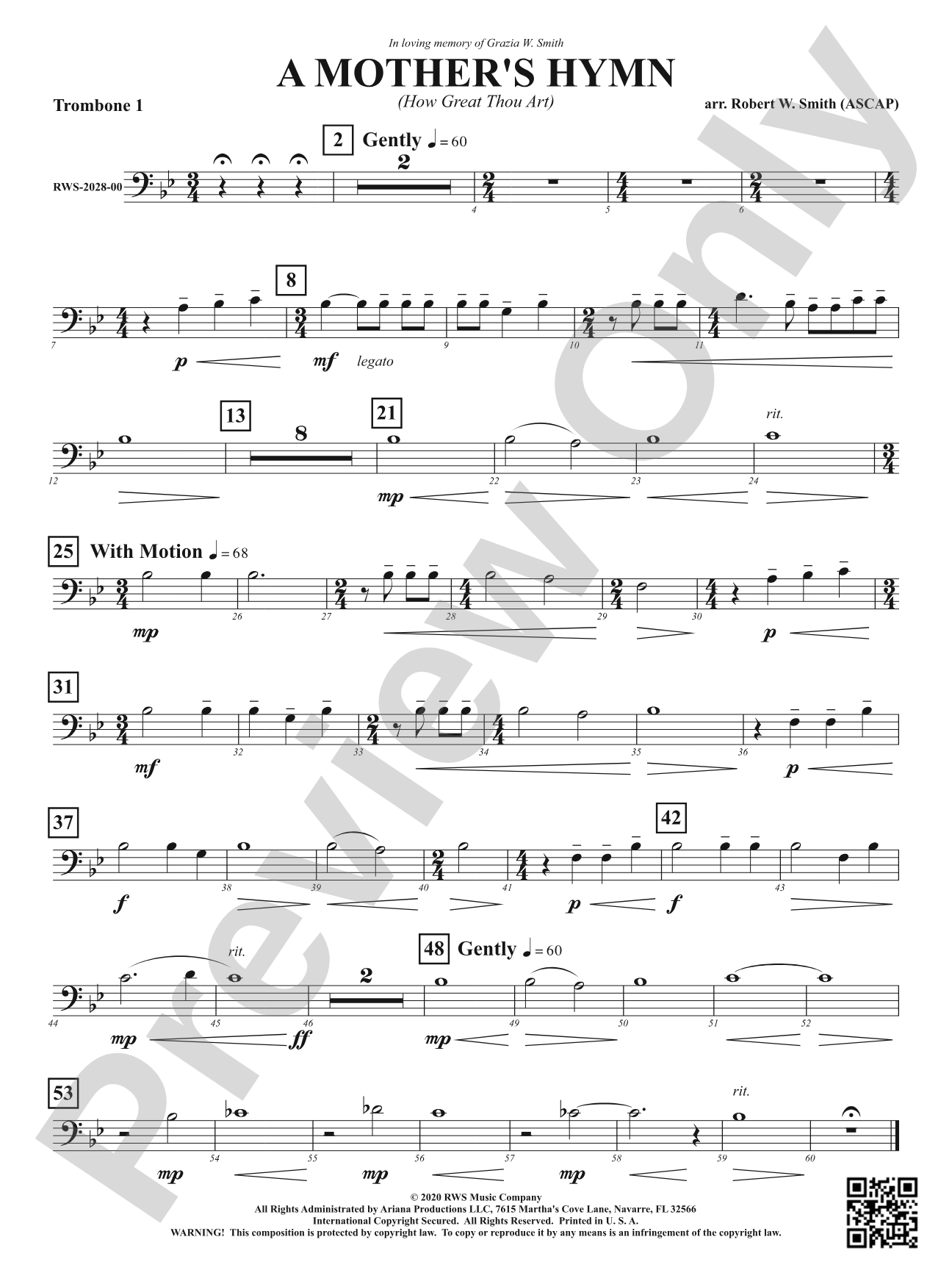 A Mother's Hymn - How Great Thou Art: 1st Trombone