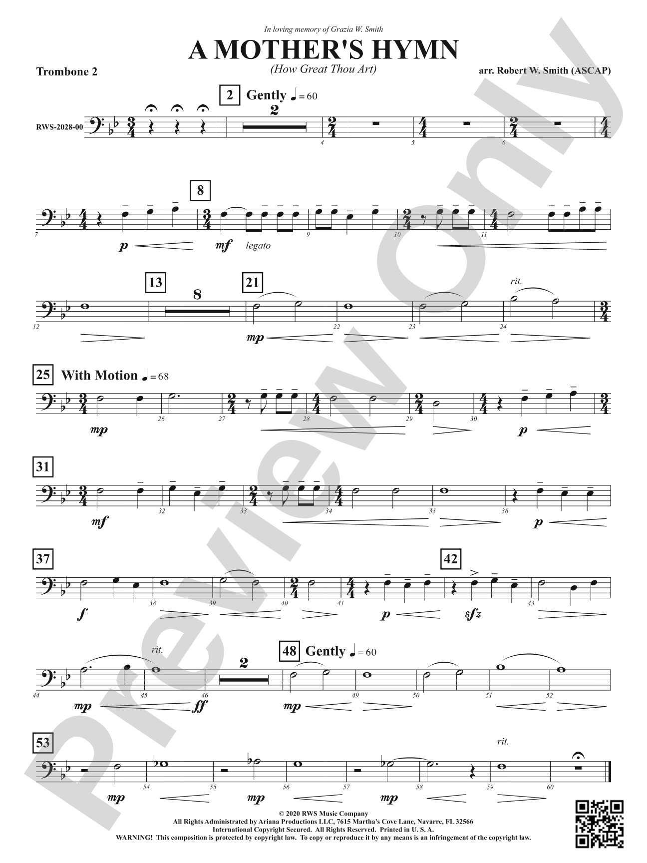 A Mother's Hymn - How Great Thou Art: 2nd Trombone