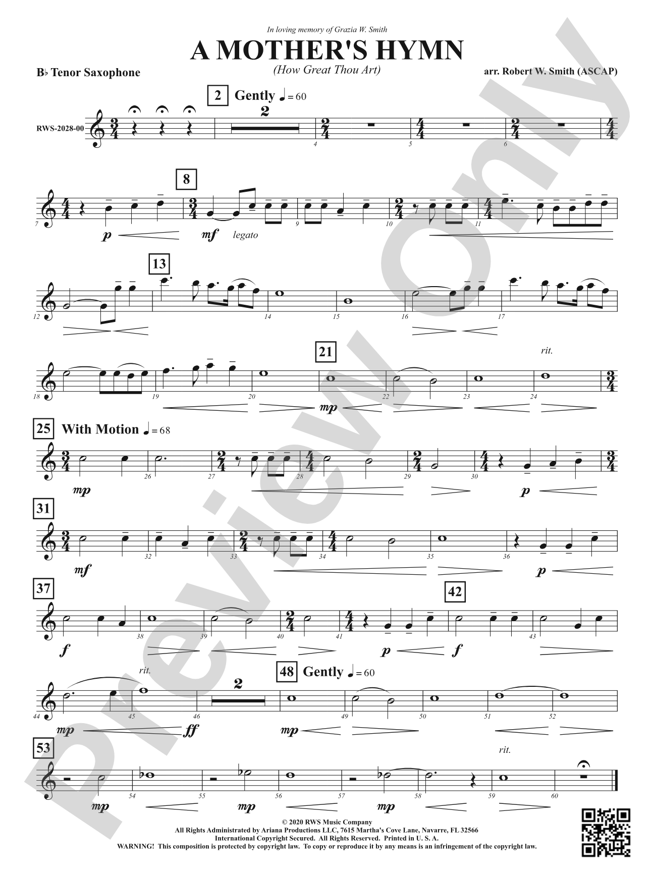 A Mother's Hymn - How Great Thou Art: B-flat Tenor Saxophone