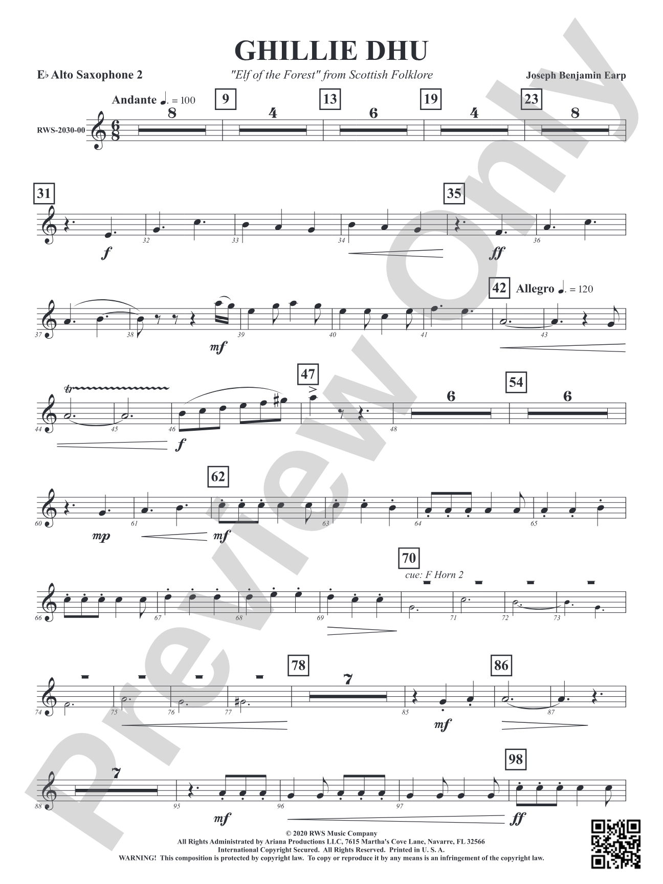 Ghillie Dhu - "Elf of the Forest" from Scottish Folklore: 2nd E-flat Alto Saxophone