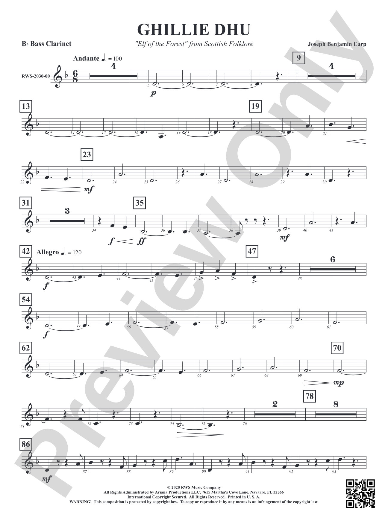 Ghillie Dhu - "Elf of the Forest" from Scottish Folklore: B-flat Bass Clarinet