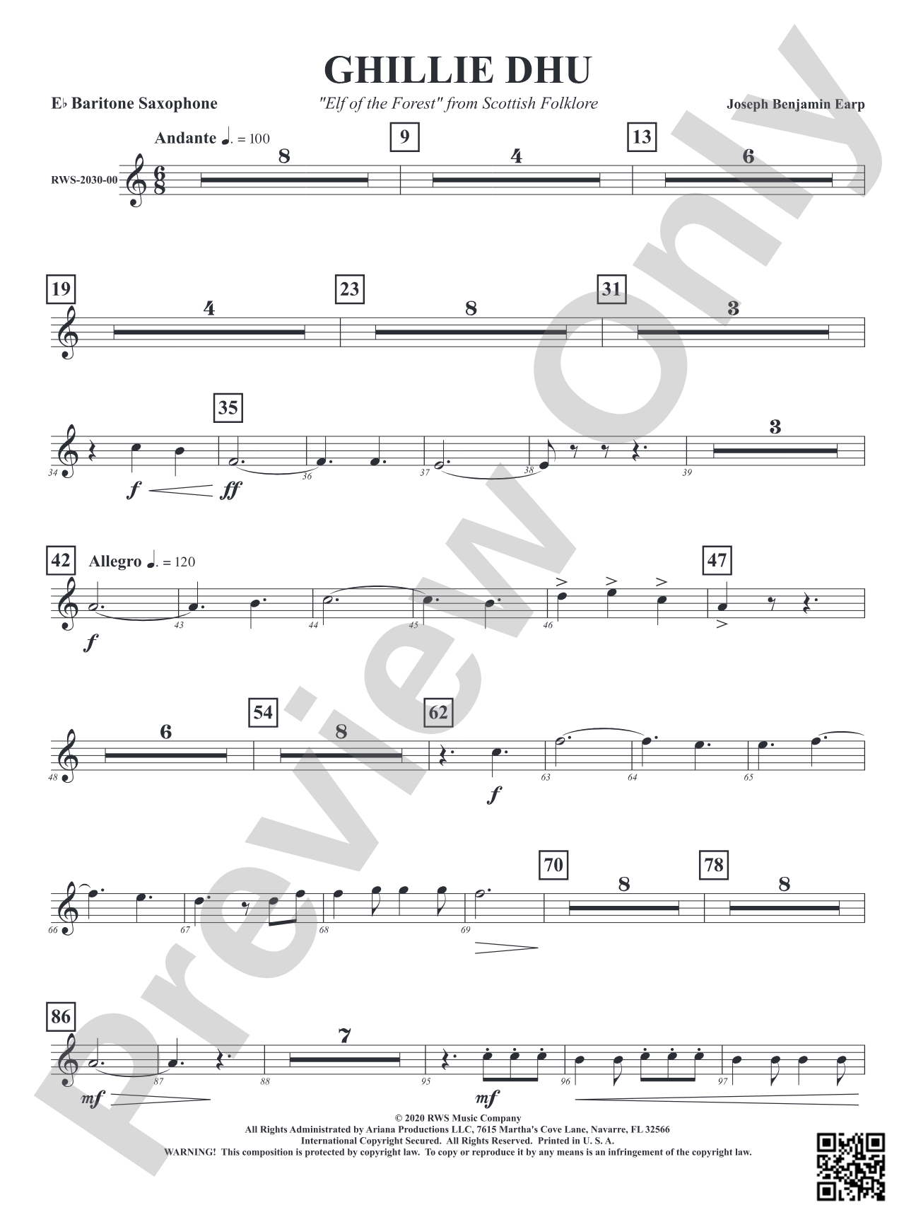 Ghillie Dhu - "Elf of the Forest" from Scottish Folklore: E-flat Baritone Saxophone