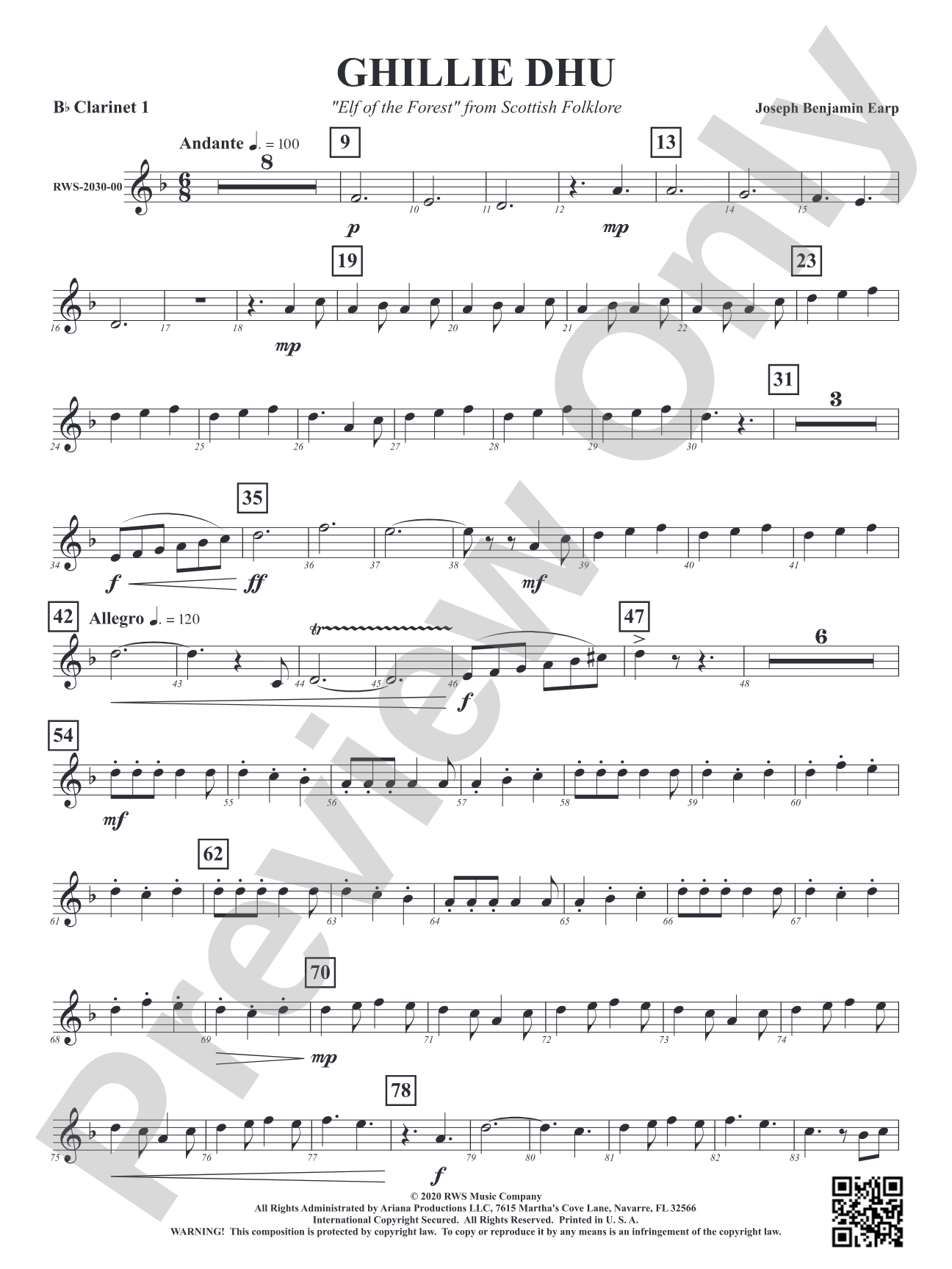 Ghillie Dhu - "Elf of the Forest" from Scottish Folklore: 1st B-flat Clarinet