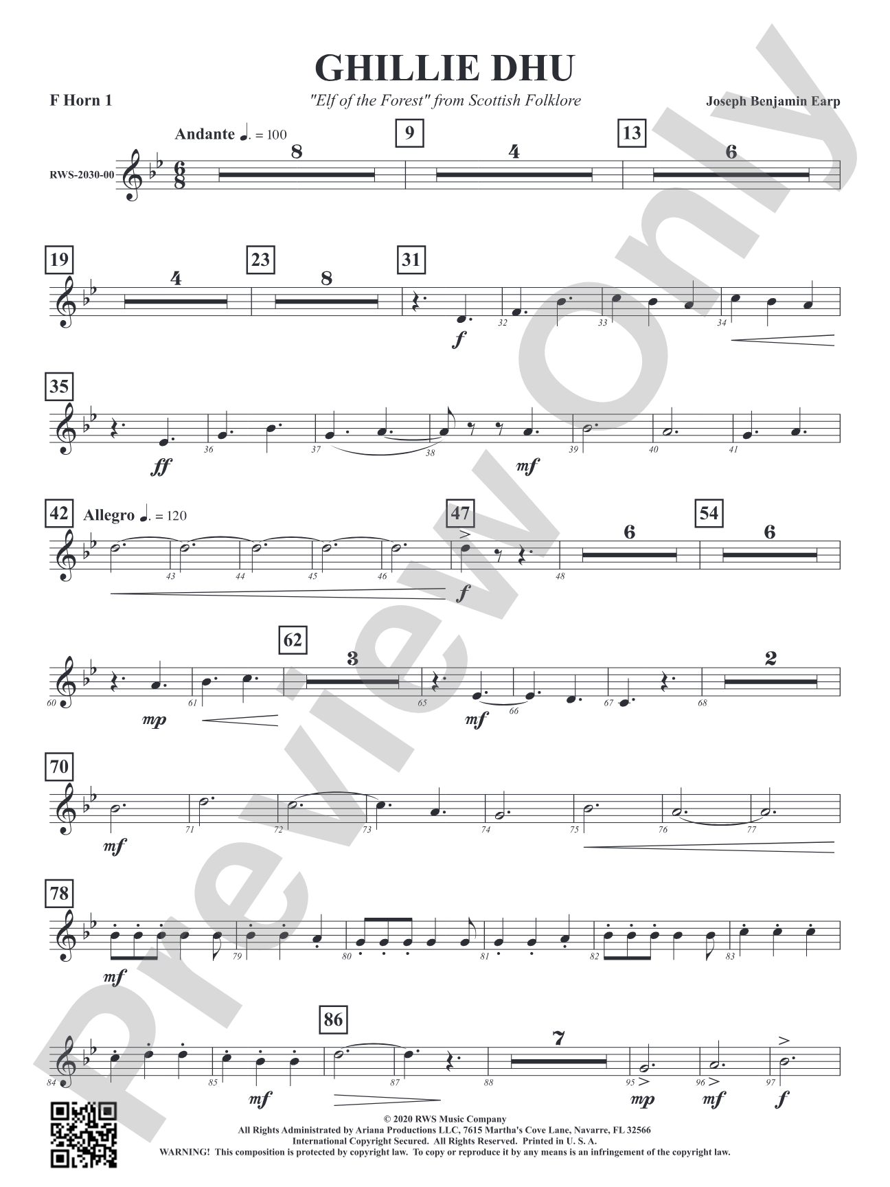 Ghillie Dhu - "Elf of the Forest" from Scottish Folklore: 1st F Horn