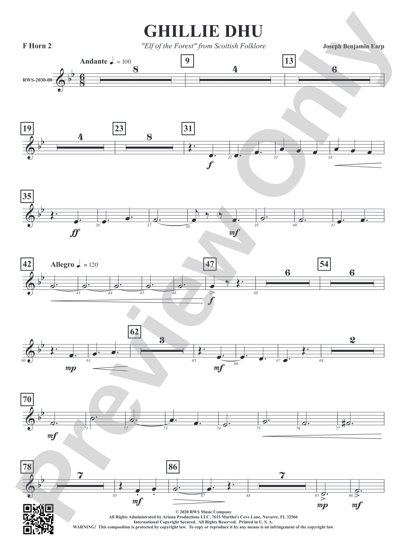 Ghillie Dhu - "Elf of the Forest" from Scottish Folklore: 2nd F Horn