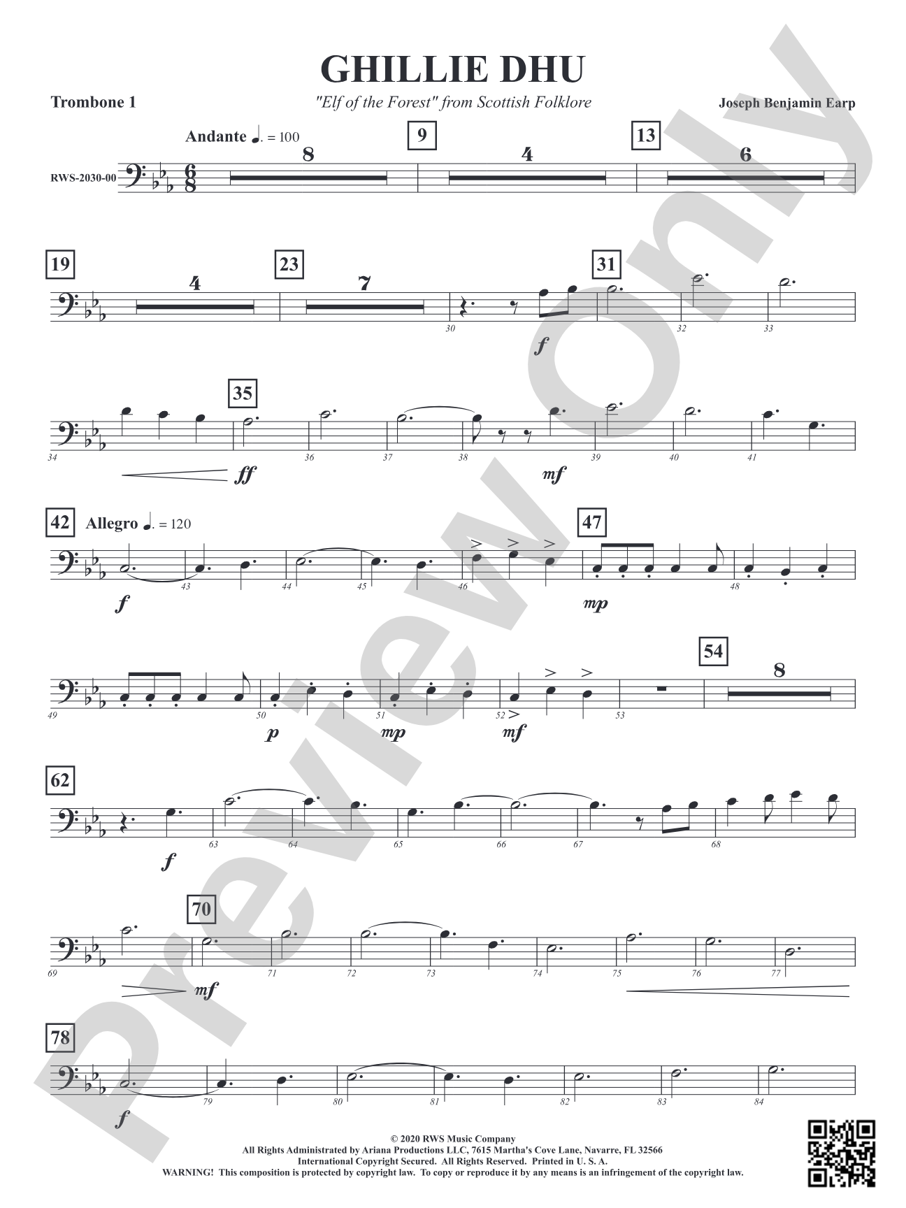 Ghillie Dhu - "Elf of the Forest" from Scottish Folklore: 1st Trombone