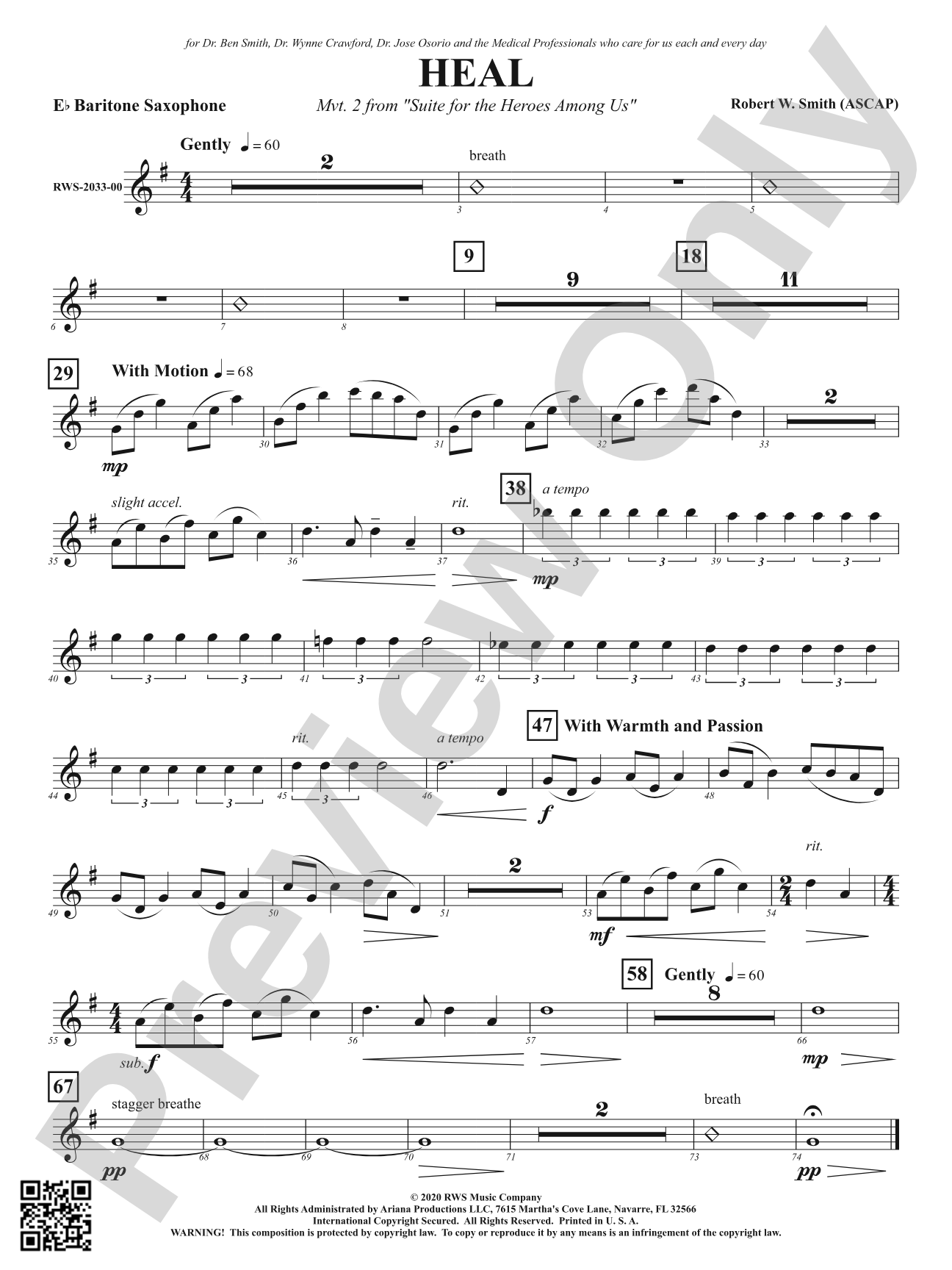 Heal - Mvt. 2 from <i>Suite for the Heroes Among Us</i>: E-flat Baritone Saxophone