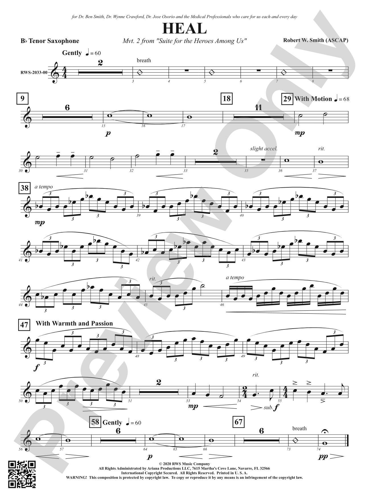 Heal - Mvt. 2 from <i>Suite for the Heroes Among Us</i>: B-flat Tenor Saxophone