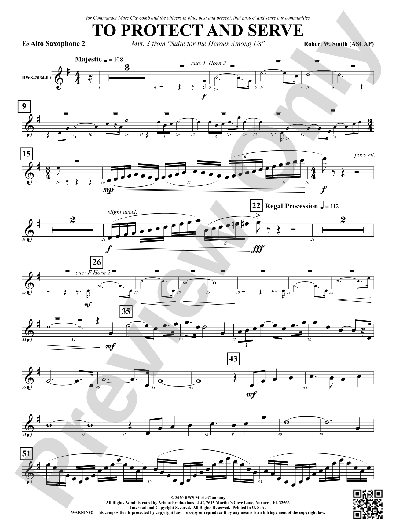 To Protect and Serve - Mvt. 3 from <i>Suite for the Heroes Among Us</i>: 2nd E-flat Alto Saxophone