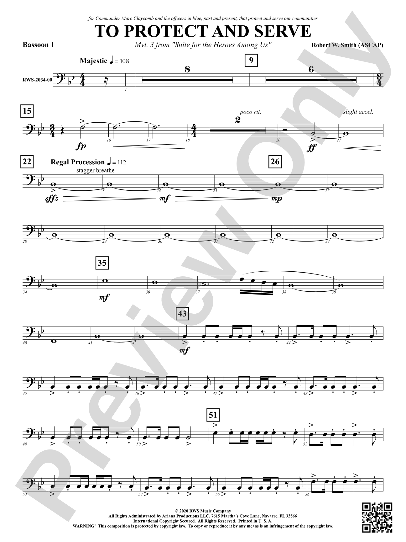 To Protect and Serve - Mvt. 3 from <i>Suite for the Heroes Among Us</i>: Bassoon