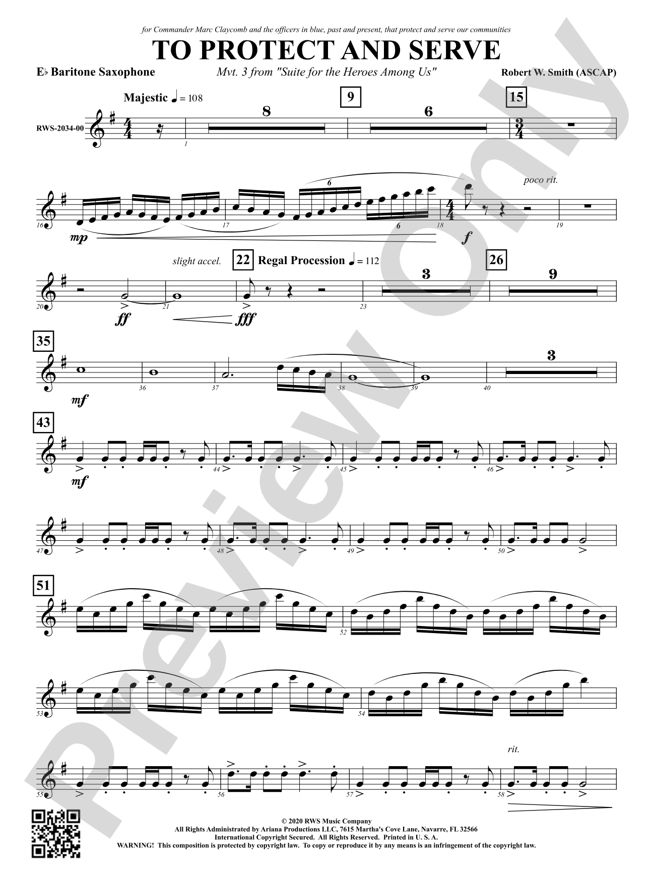 To Protect and Serve - Mvt. 3 from <i>Suite for the Heroes Among Us</i>: E-flat Baritone Saxophone