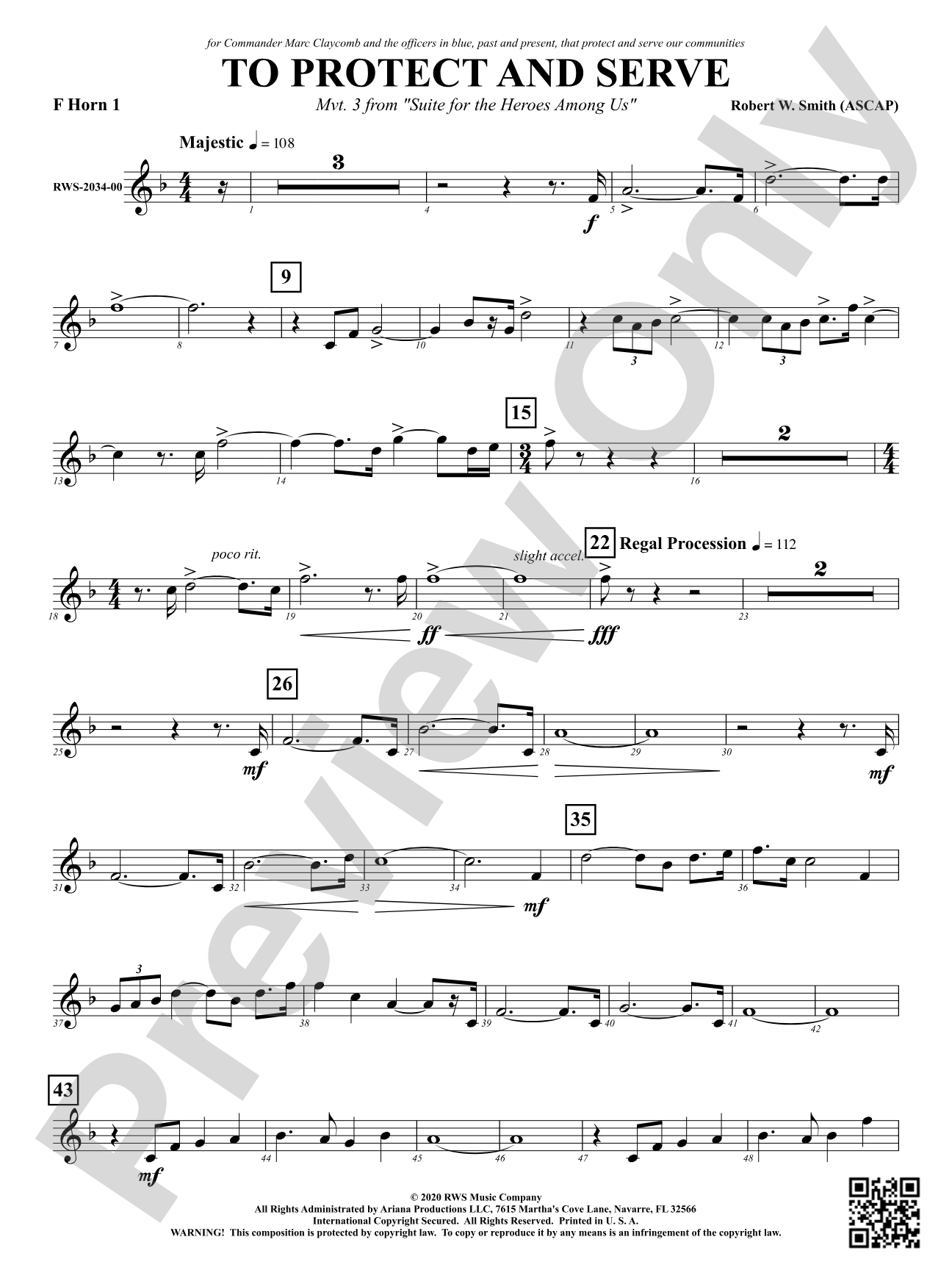 To Protect and Serve - Mvt. 3 from <i>Suite for the Heroes Among Us</i>: 1st F Horn