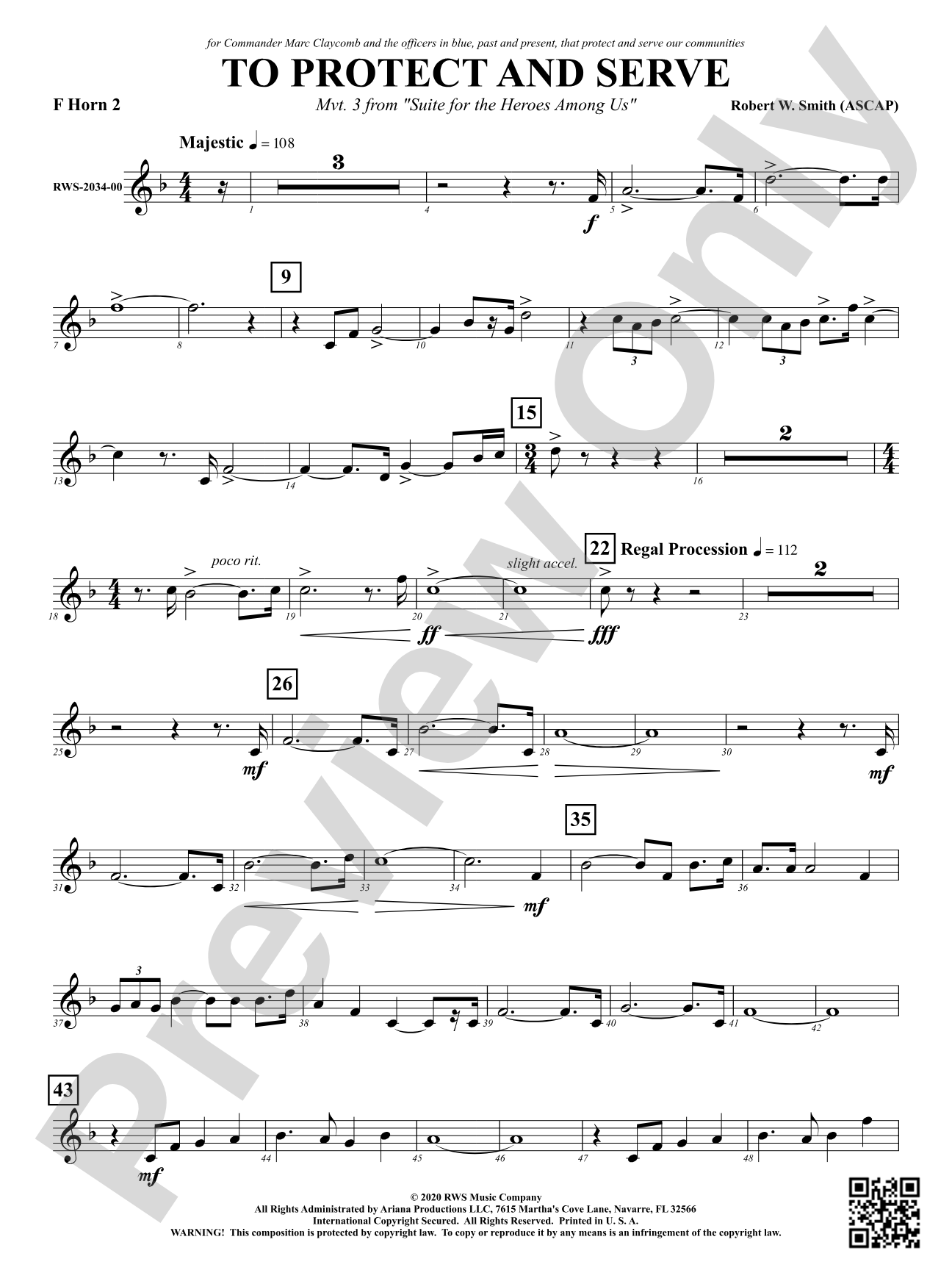 To Protect and Serve - Mvt. 3 from <i>Suite for the Heroes Among Us</i>: 2nd F Horn
