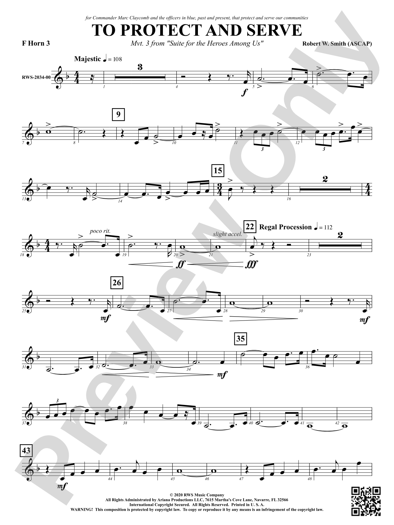 To Protect and Serve - Mvt. 3 from <i>Suite for the Heroes Among Us</i>: 3rd F Horn