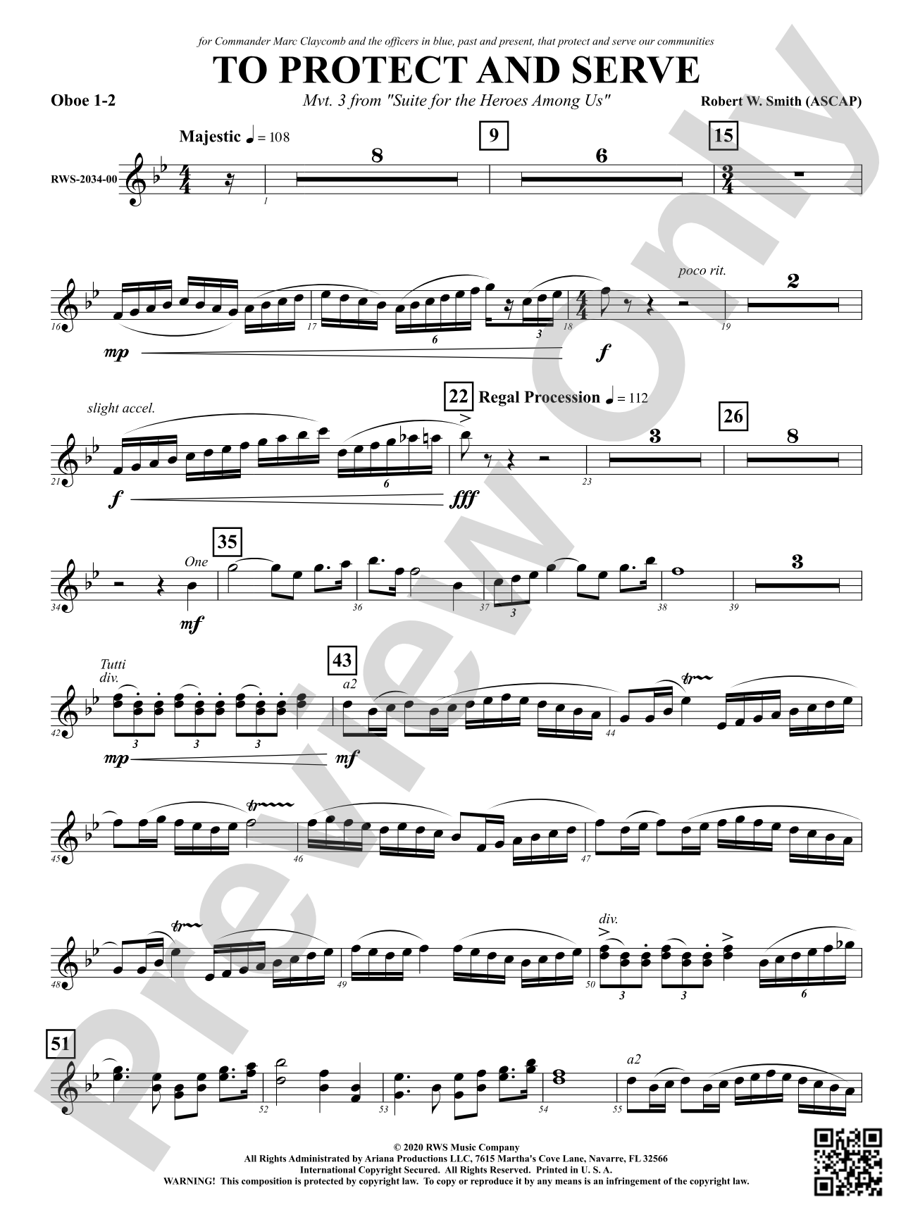 To Protect and Serve - Mvt. 3 from <i>Suite for the Heroes Among Us</i>: 1st & 2nd Oboe