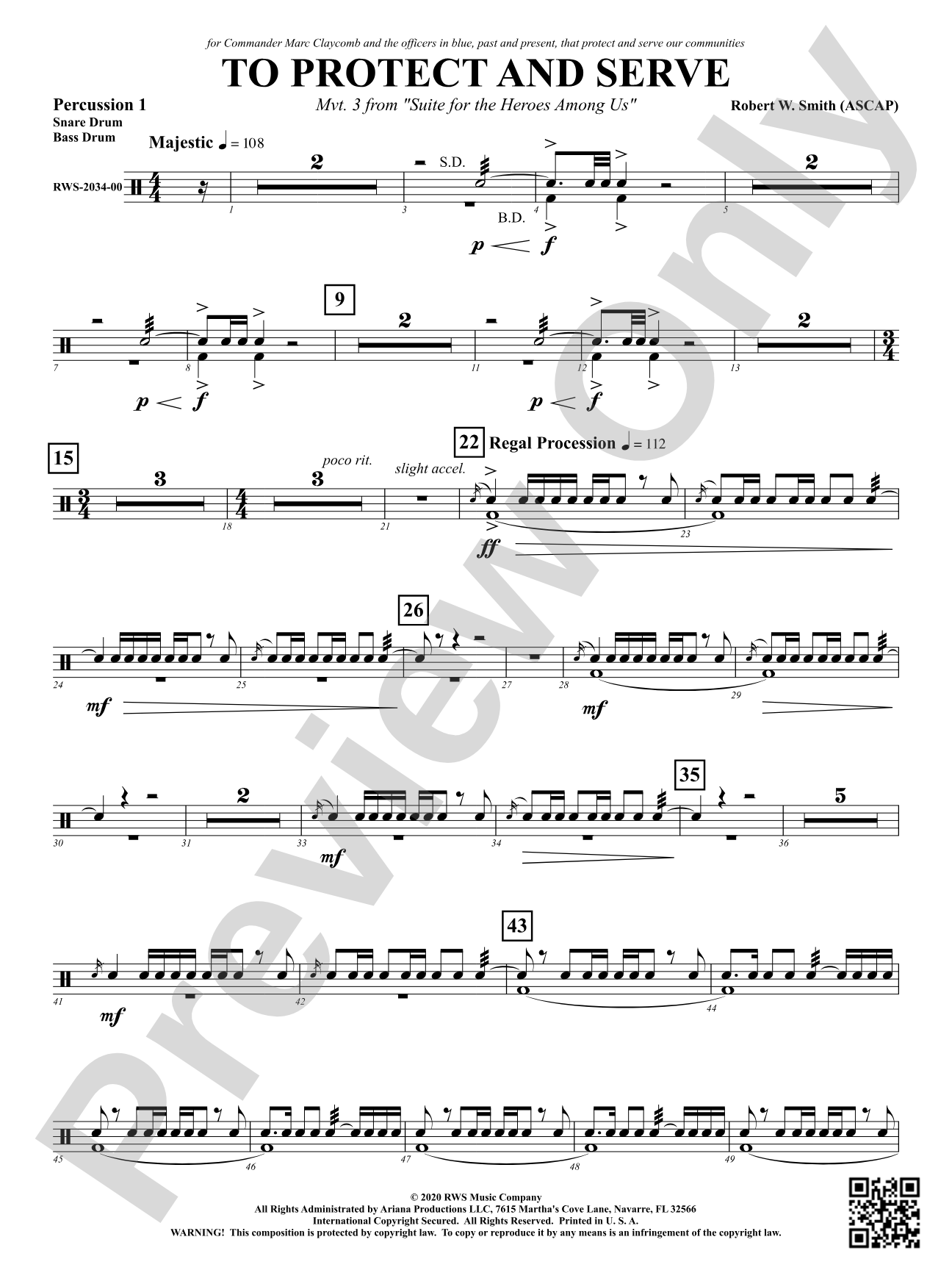To Protect and Serve - Mvt. 3 from <i>Suite for the Heroes Among Us</i>: 1st Percussion