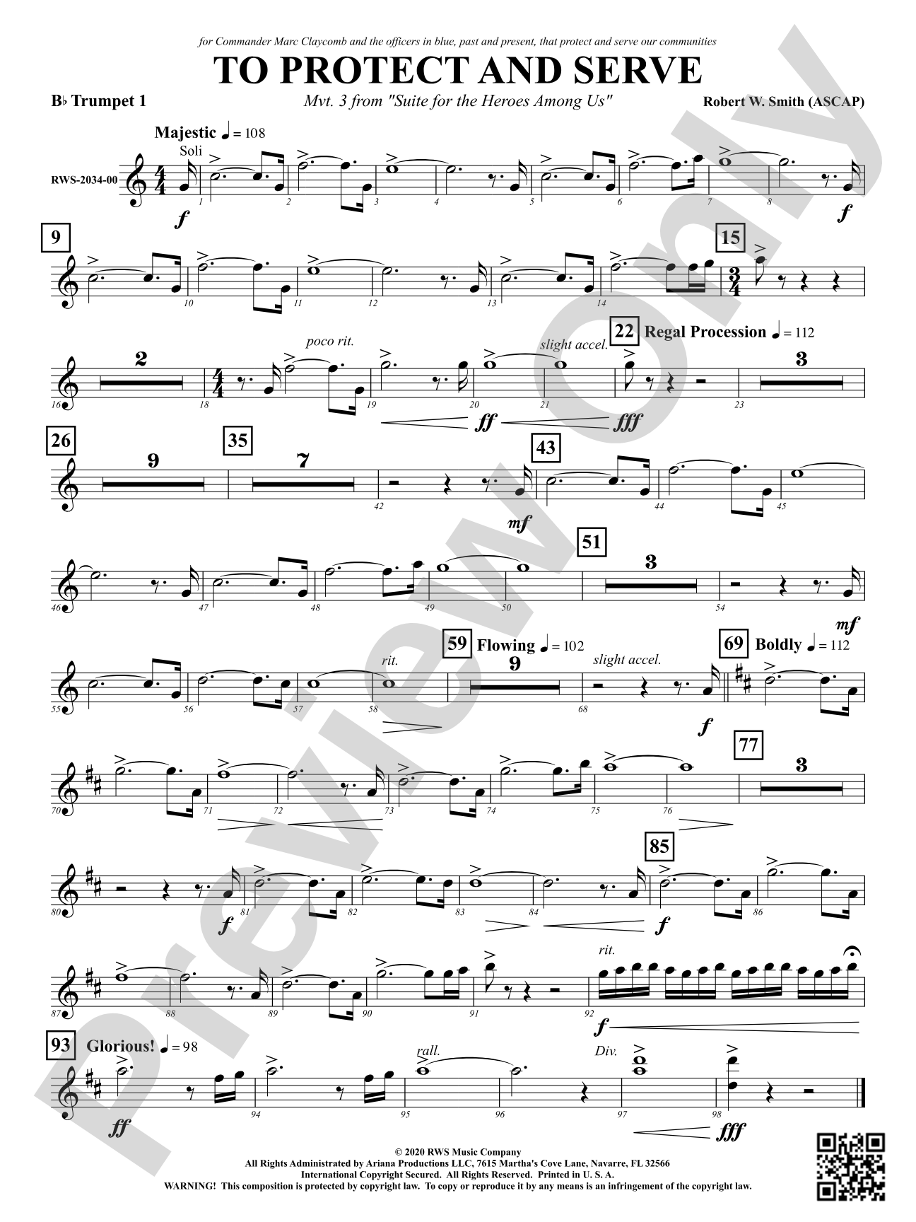 To Protect and Serve - Mvt. 3 from <i>Suite for the Heroes Among Us</i>: 1st B-flat Trumpet