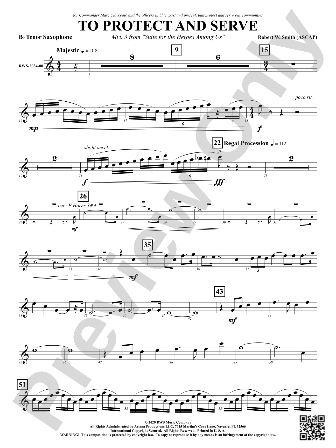 To Protect and Serve - Mvt. 3 from <i>Suite for the Heroes Among Us</i>: B-flat Tenor Saxophone