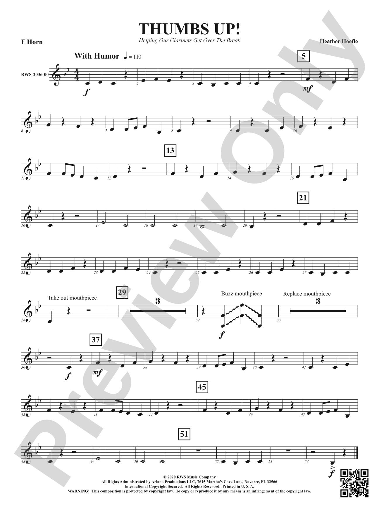 Thumbs Up! - Helping Our Clarinets Get Over the Break: 1st F Horn