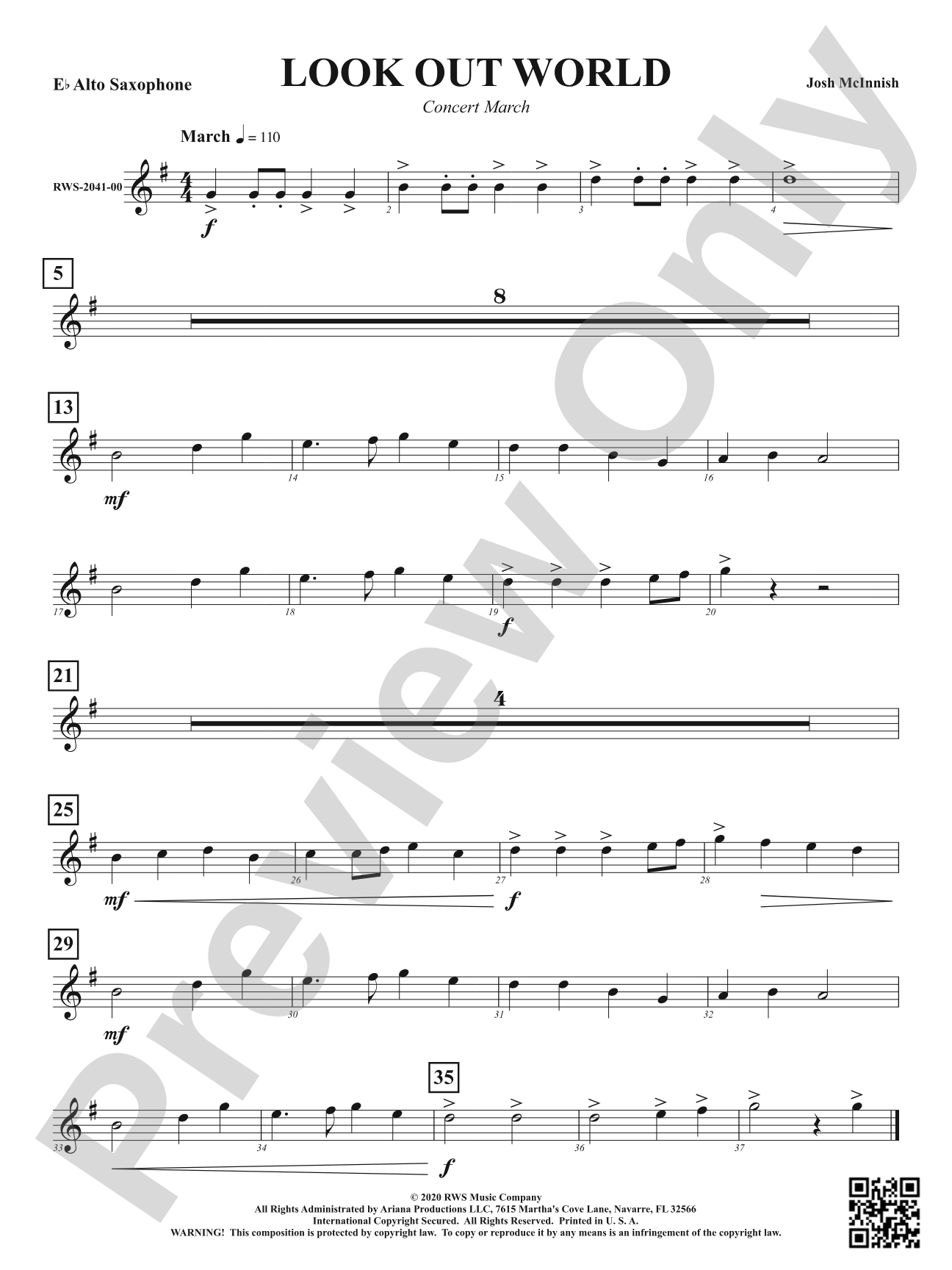 Look Out World - Concert March: 1st E-flat Alto Saxophone