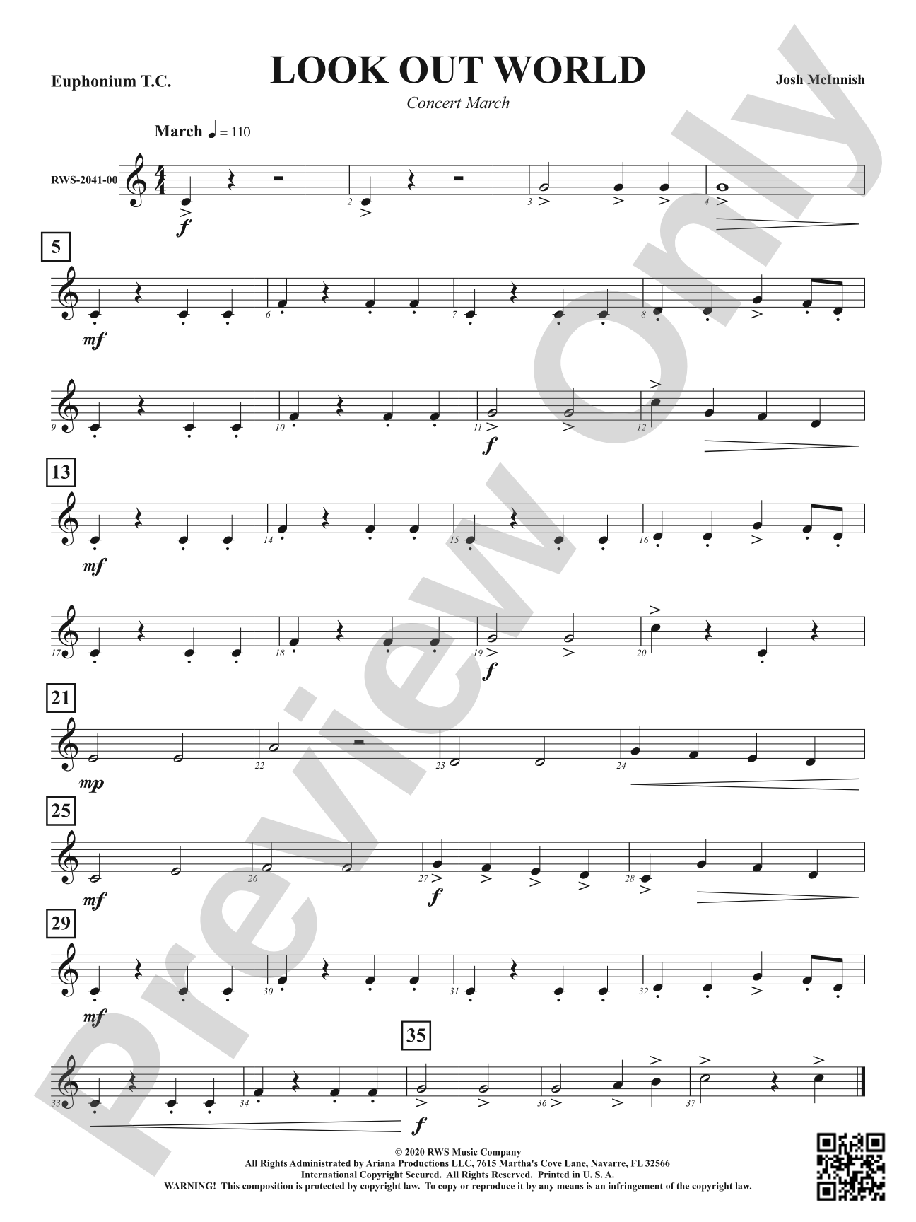 Look Out World - Concert March: Baritone T.C.